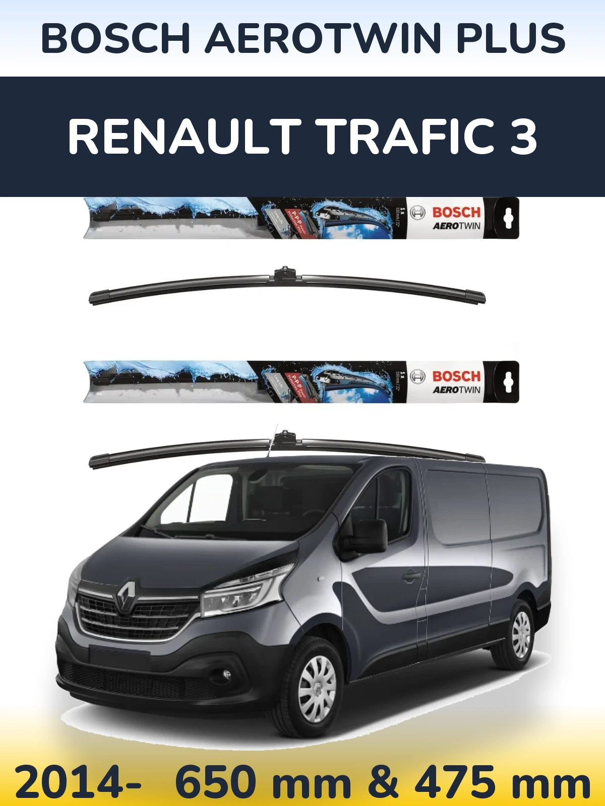 Sada předních stěračů BOSCH AeroTwin Plus 650 a 475 mm pro Renault Trafic 3 2014-2026