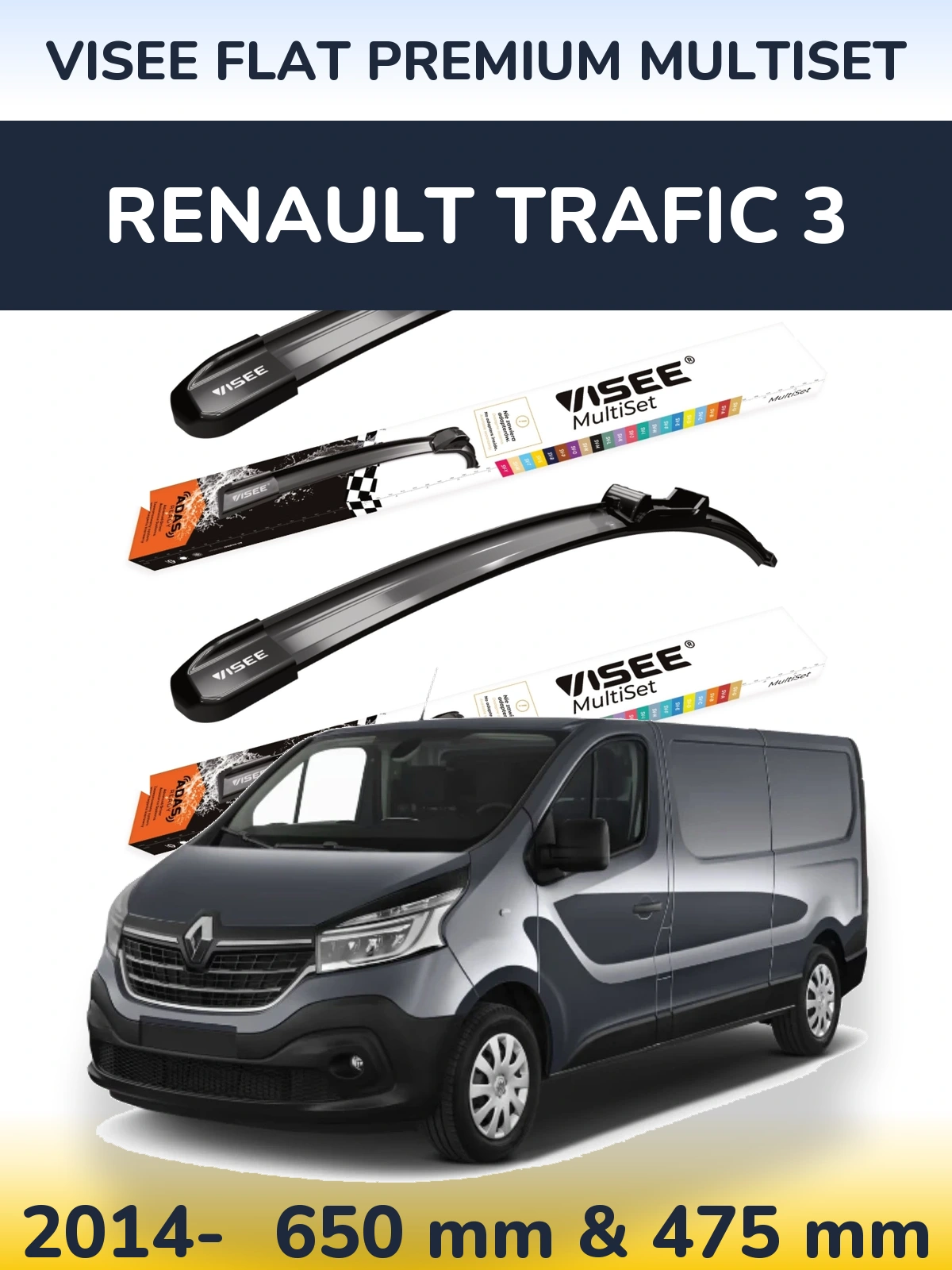 Sada předních stěračů VISEE FLAT PREMIUM MultiSet 650 a 475 mm pro Renault Trafic 3 2014-2026