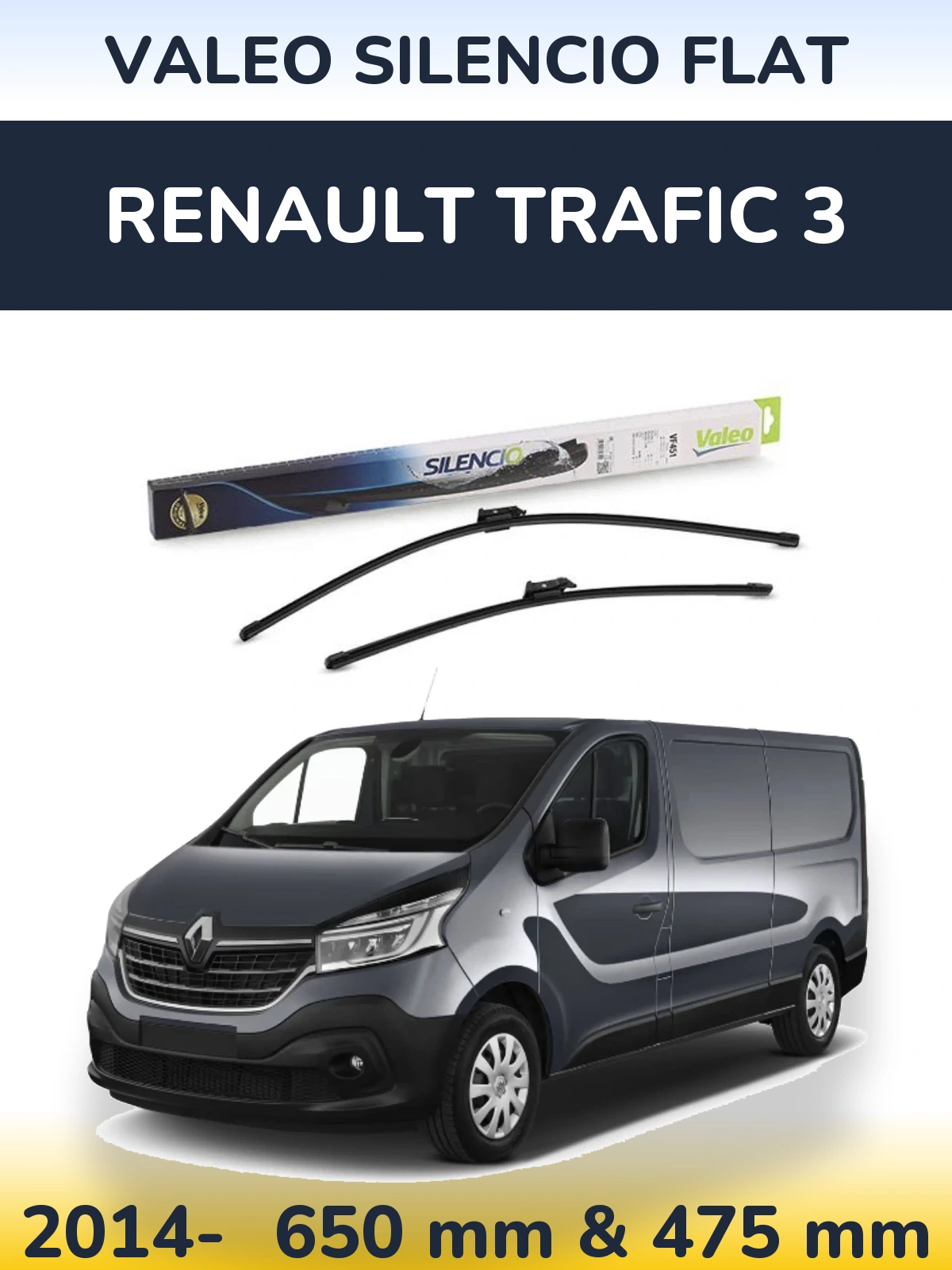 Sada předních stěračů Valeo Silencio Flat 650 a 475 mm pro Renault Trafic 3 2014-2026