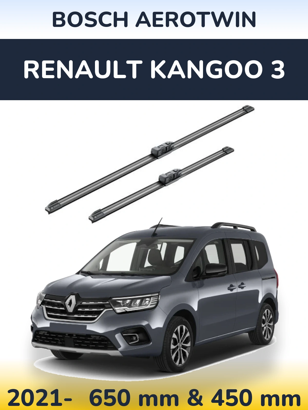 Sada předních stěračů BOSCH AeroTwin 650 a 450 mm pro Renault Kangoo 3 2021-2026