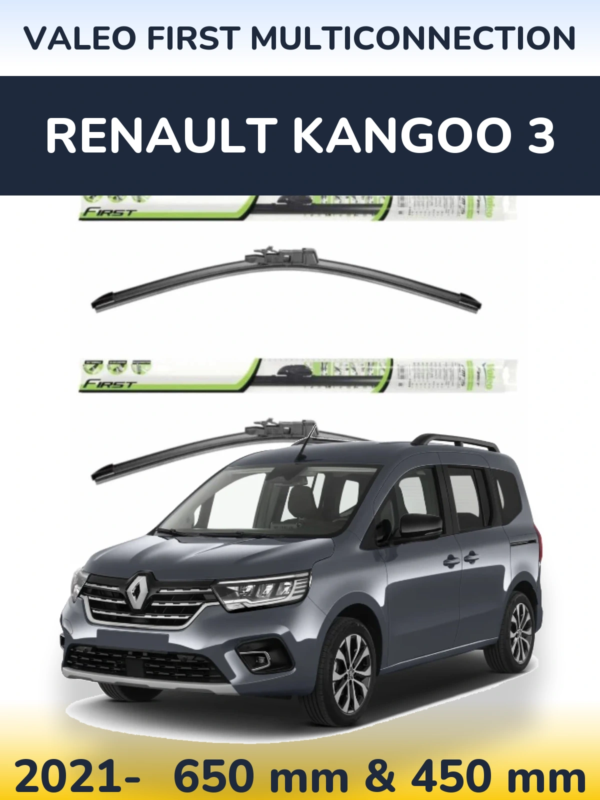 Sada předních stěračů Valeo First MultiConnection 650 a 450 mm pro Renault Kangoo 3 2021-2026