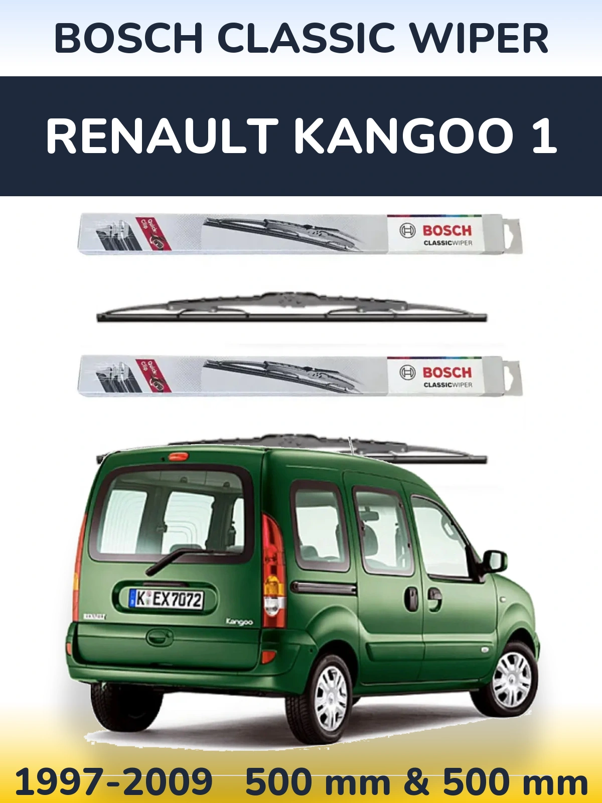 Комплект передніх щіток BOSCH Classic Wiper 500 & 500 мм для Renault Kangoo 1 1997-2009
