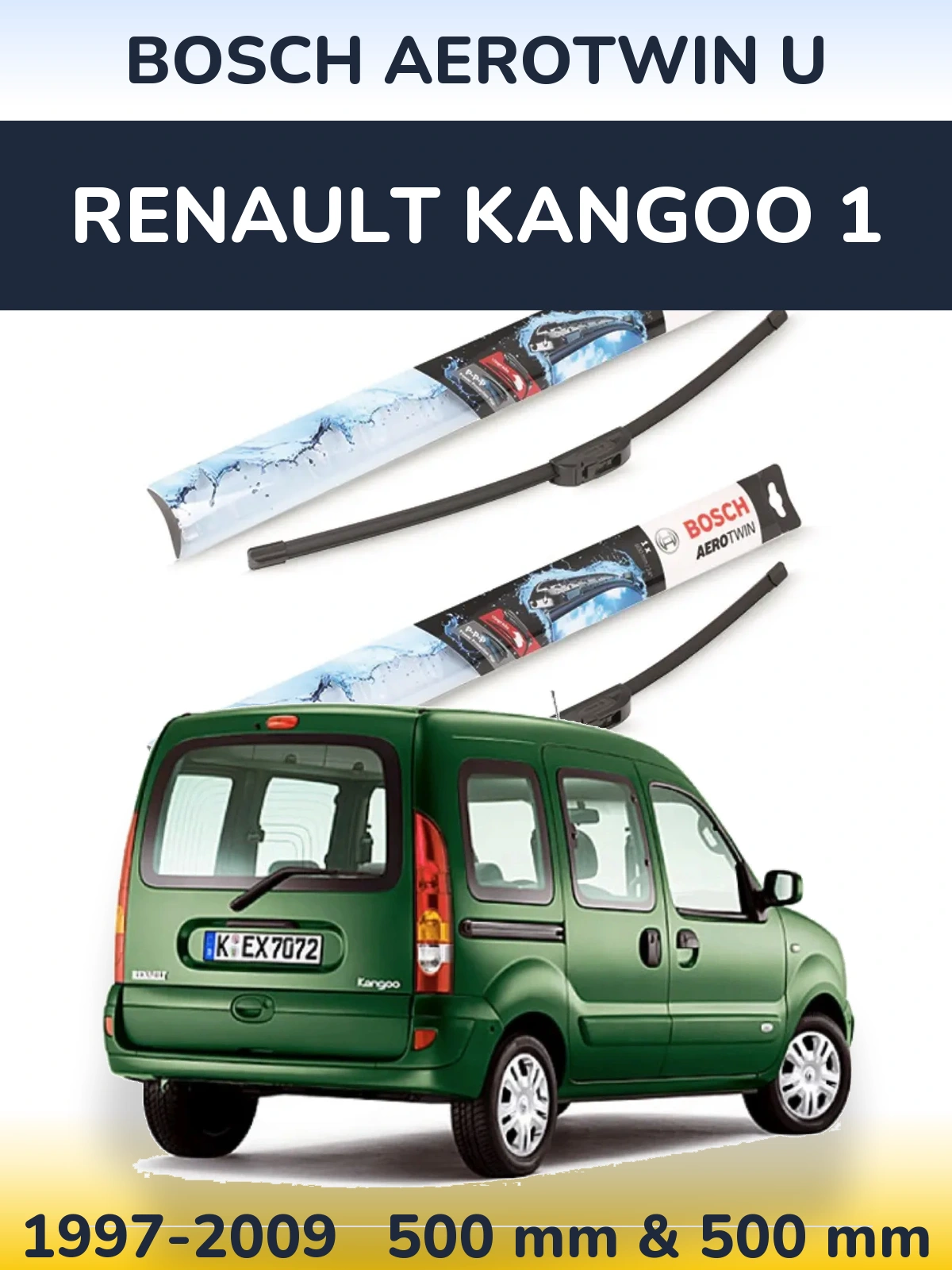 Sada předních stěračů BOSCH AeroTwin U 500 a 500 mm pro Renault Kangoo 1 1997-2009