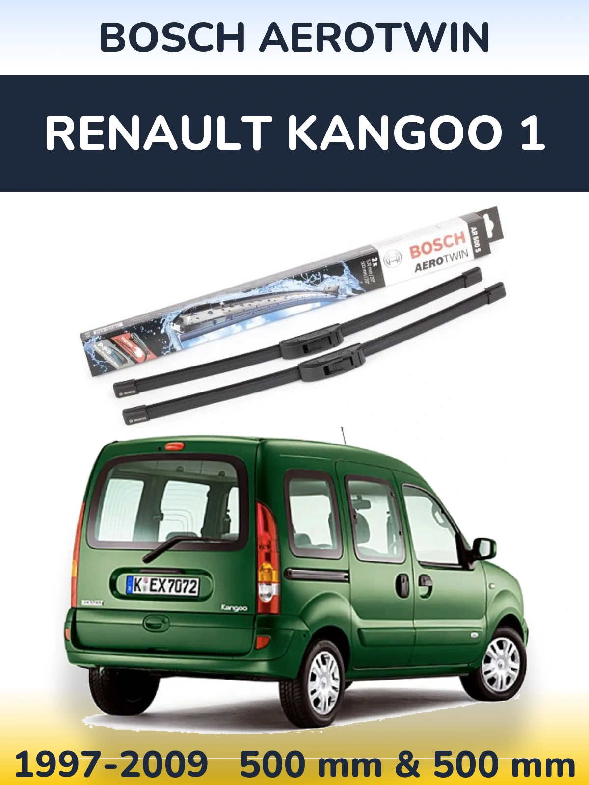Комплект передніх щіток BOSCH AeroTwin 500 & 500 мм для Renault Kangoo 1 1997-2009