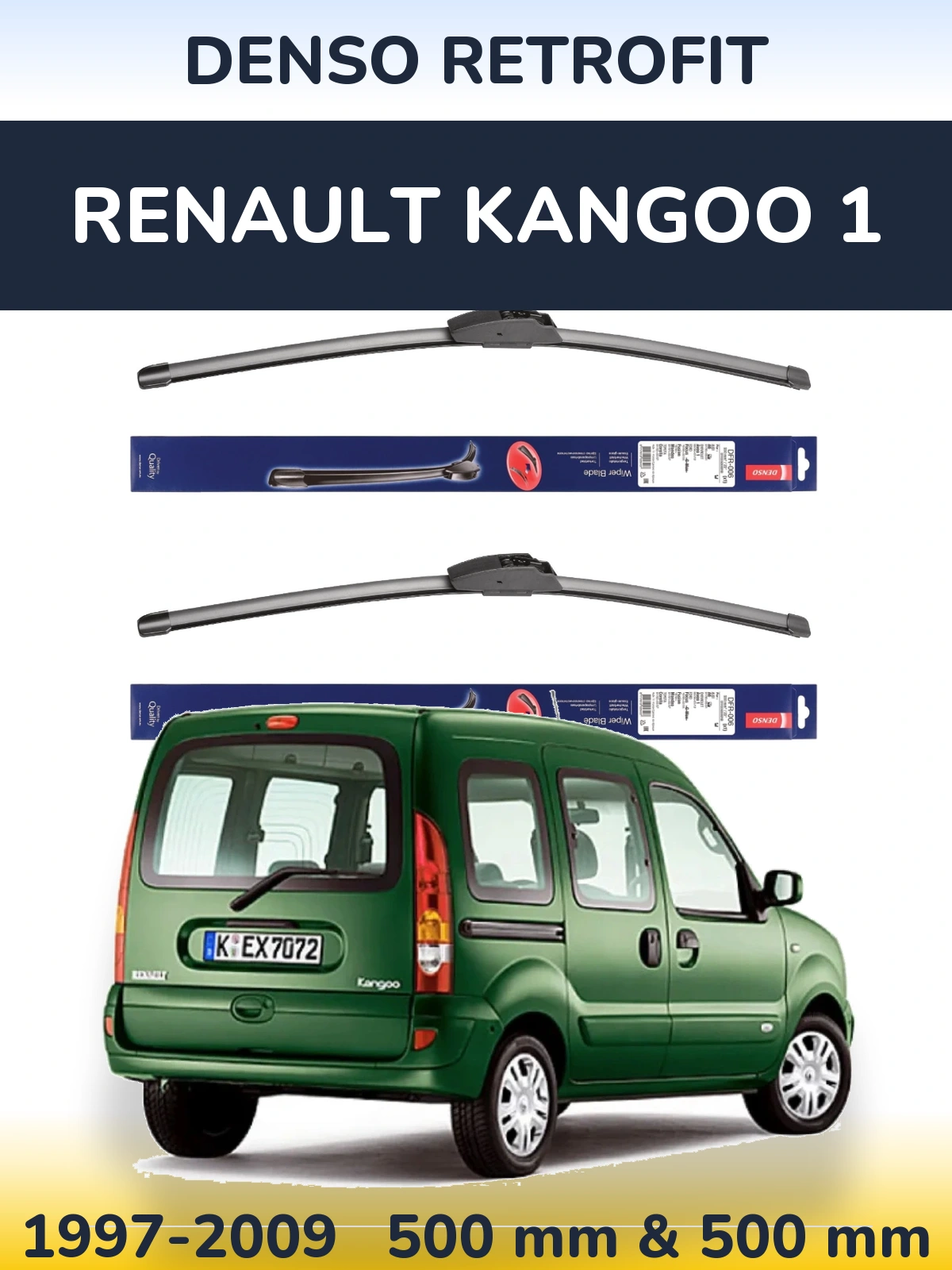 Комплект передніх щіток Denso Retrofit 500 & 500 мм для Renault Kangoo 1 1997-2009
