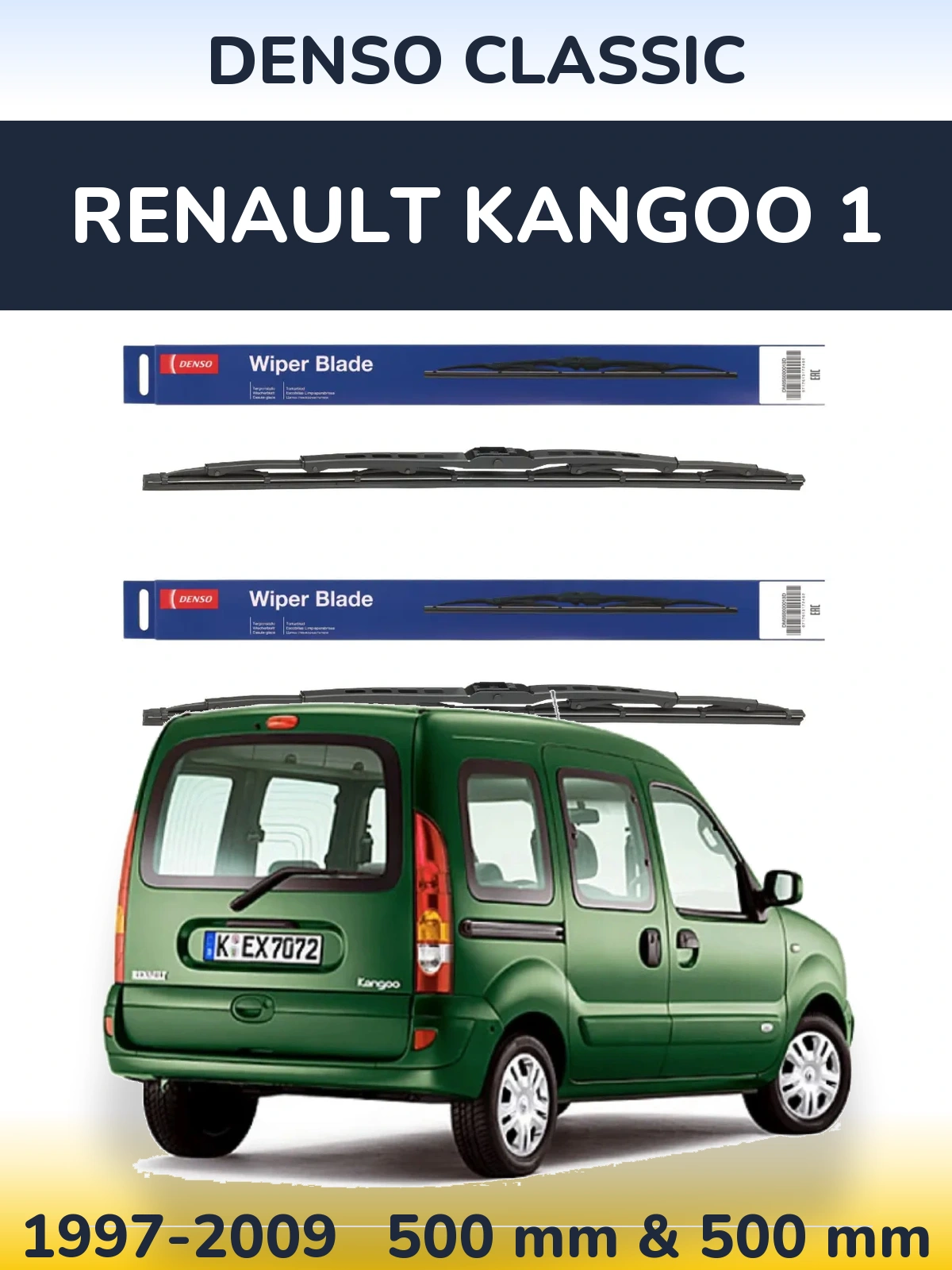 Sada předních stěračů Denso Classic 500 a 500 mm pro Renault Kangoo 1 1997-2009