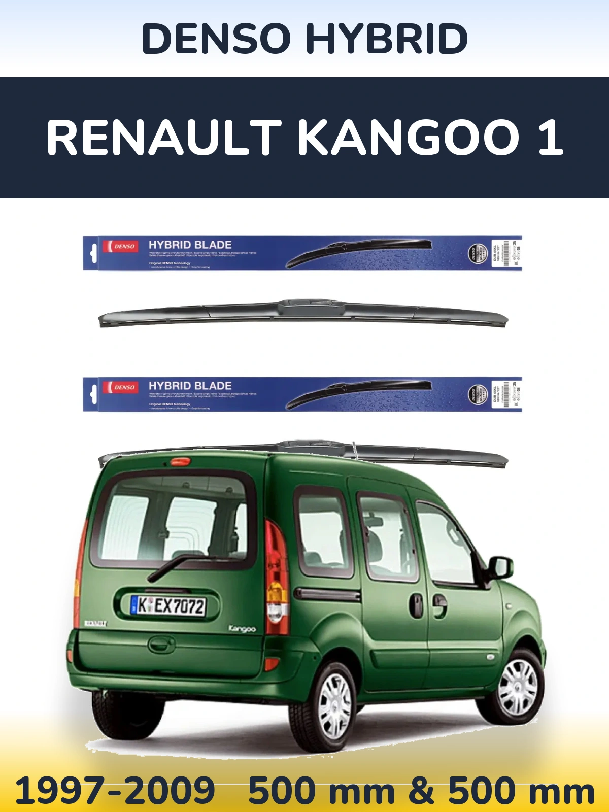Sada předních stěračů Denso Hybrid 500 a 500 mm pro Renault Kangoo 1 1997-2009