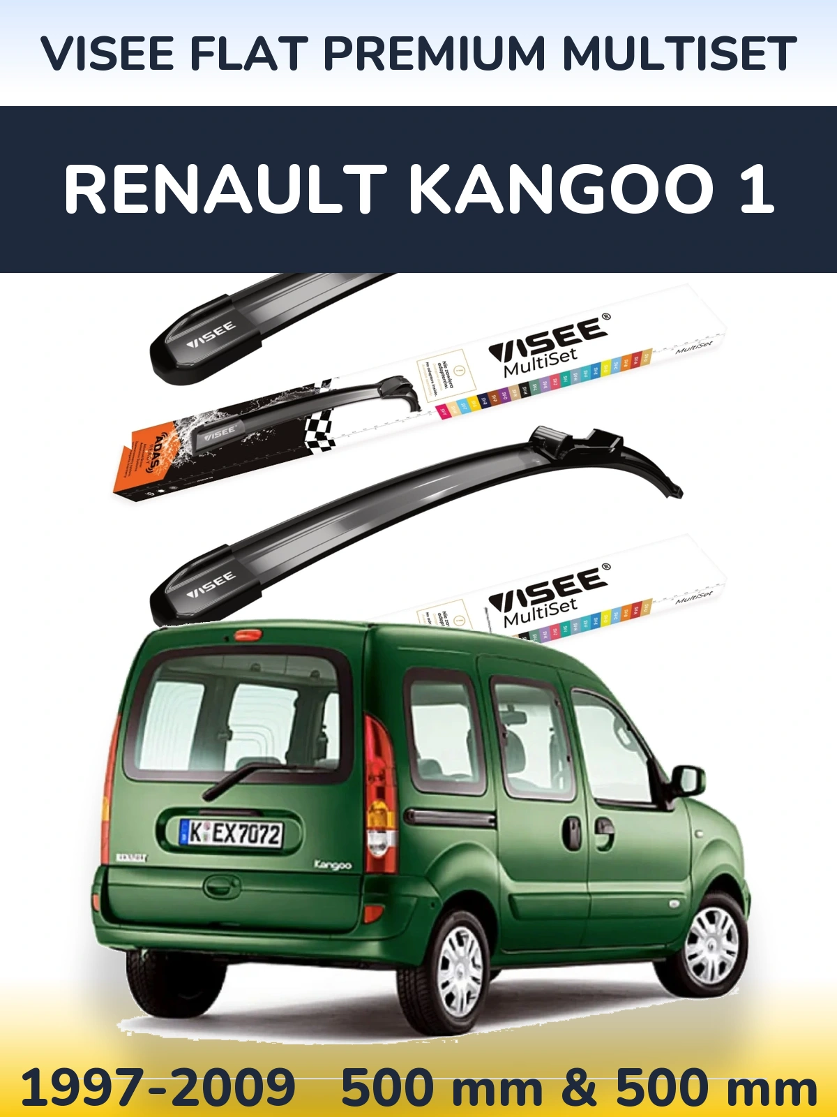 Sada předních stěračů VISEE FLAT PREMIUM MultiSet 500 a 500 mm pro Renault Kangoo 1 1997-2009