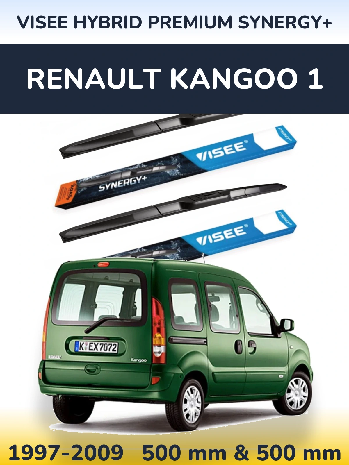 Sada předních stěračů VISEE HYBRID PREMIUM SYNERGY+ 500 a 500 mm pro Renault Kangoo 1 1997-2009