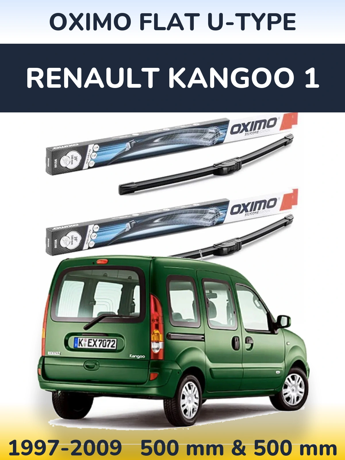 Sada předních stěračů Oximo Flat U-type 500 a 500 mm pro Renault Kangoo 1 1997-2009