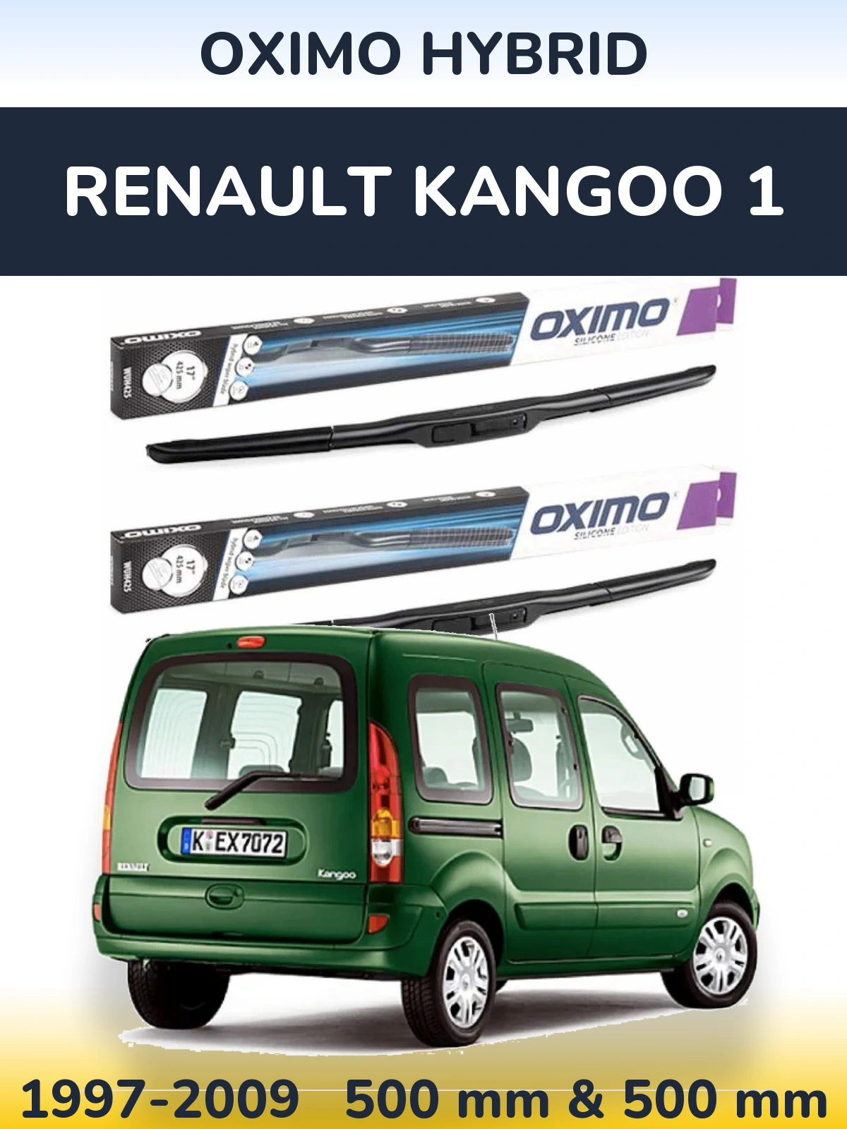 Sada předních stěračů Oximo Hybrid 500 a 500 mm pro Renault Kangoo 1 1997-2009