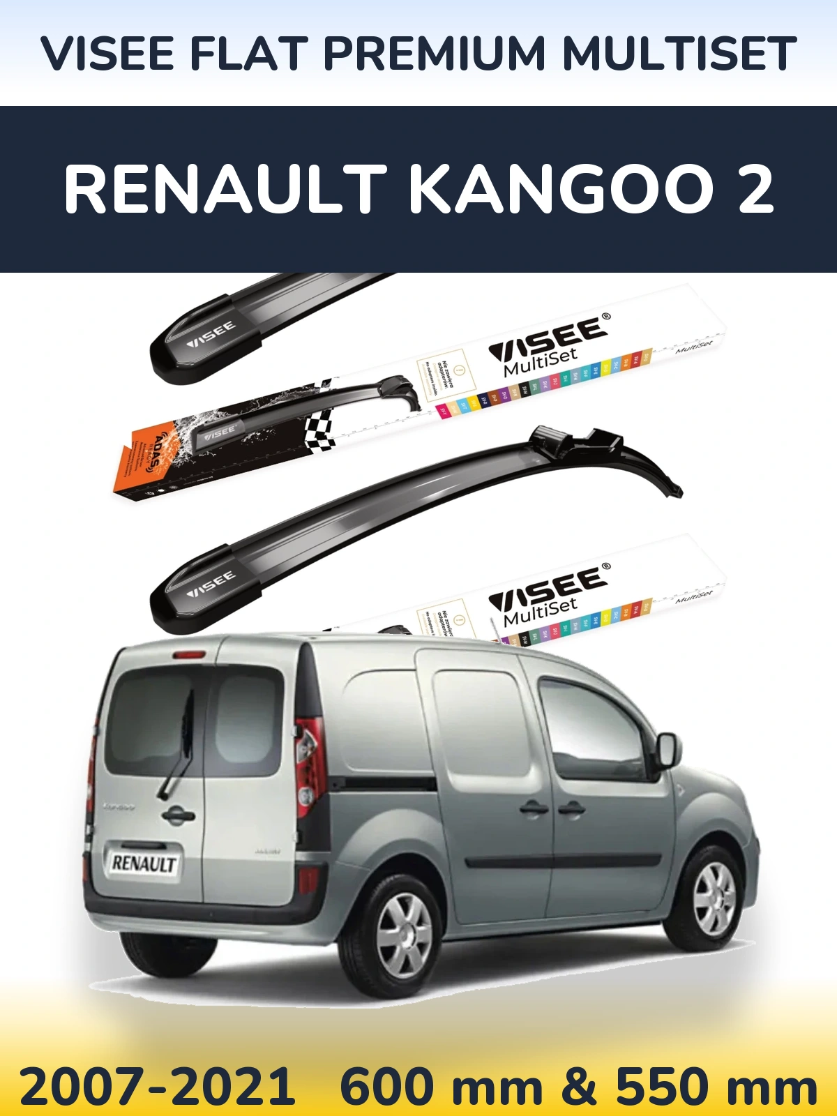 Sada předních stěračů VISEE FLAT PREMIUM MultiSet 600 a 550 mm pro Renault Kangoo 2 2007-2021