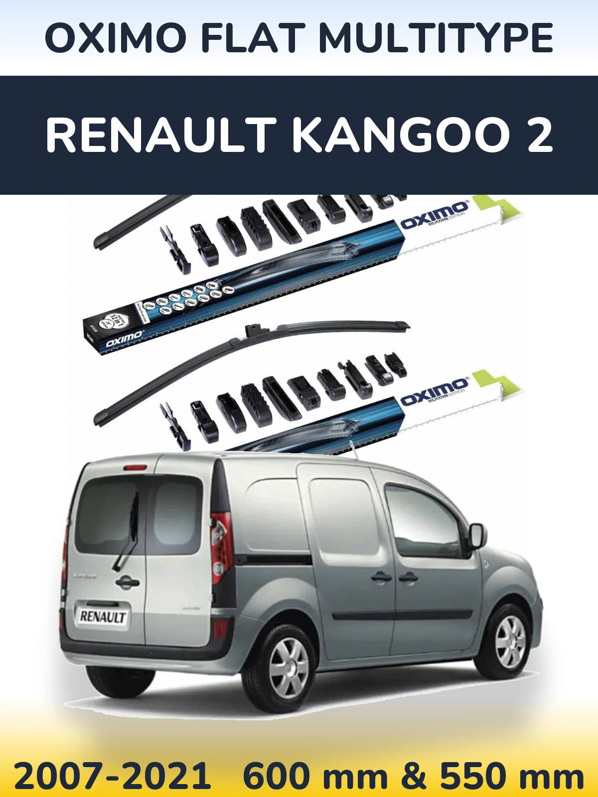 Sada předních stěračů Oximo Flat MultiType 600 a 550 mm pro Renault Kangoo 2 2007-2021