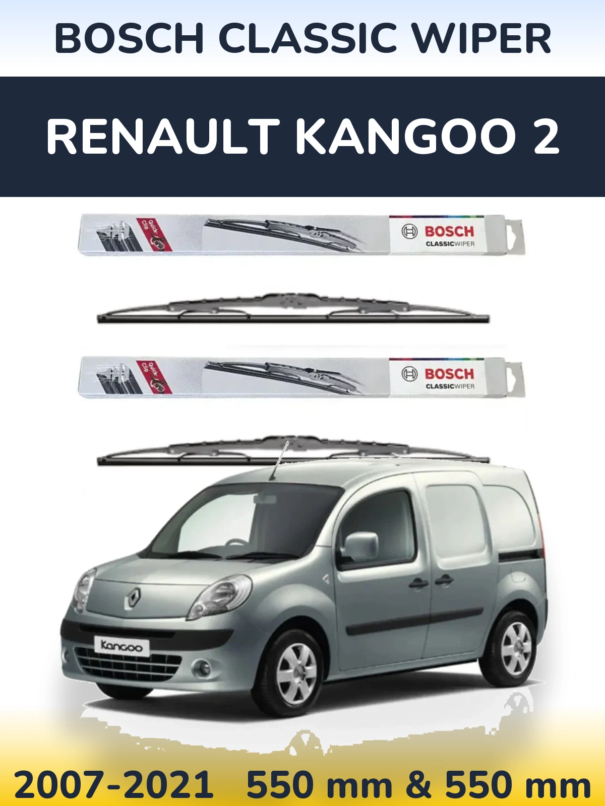 Sada předních stěračů BOSCH Classic Wiper 550 a 550 mm pro Renault Kangoo 2 2007-2021