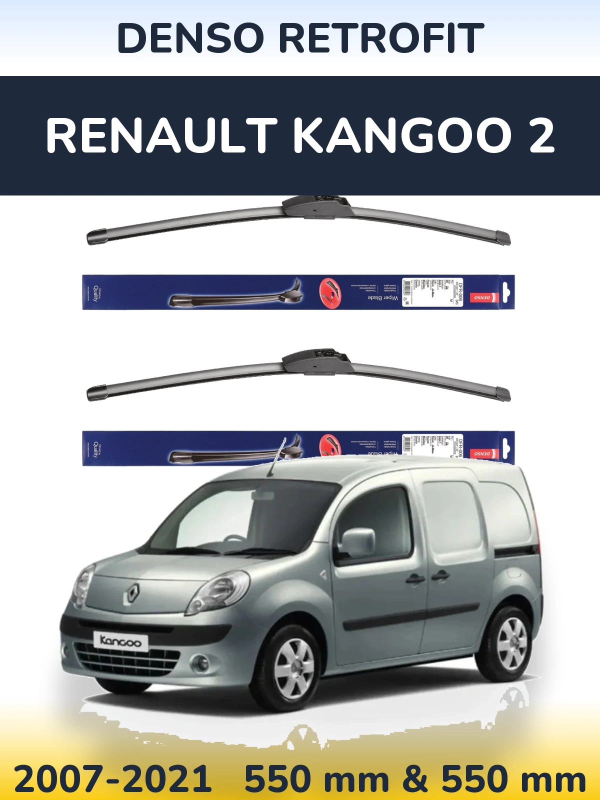 Sada předních stěračů Denso Retrofit 550 a 550 mm pro Renault Kangoo 2 2007-2021