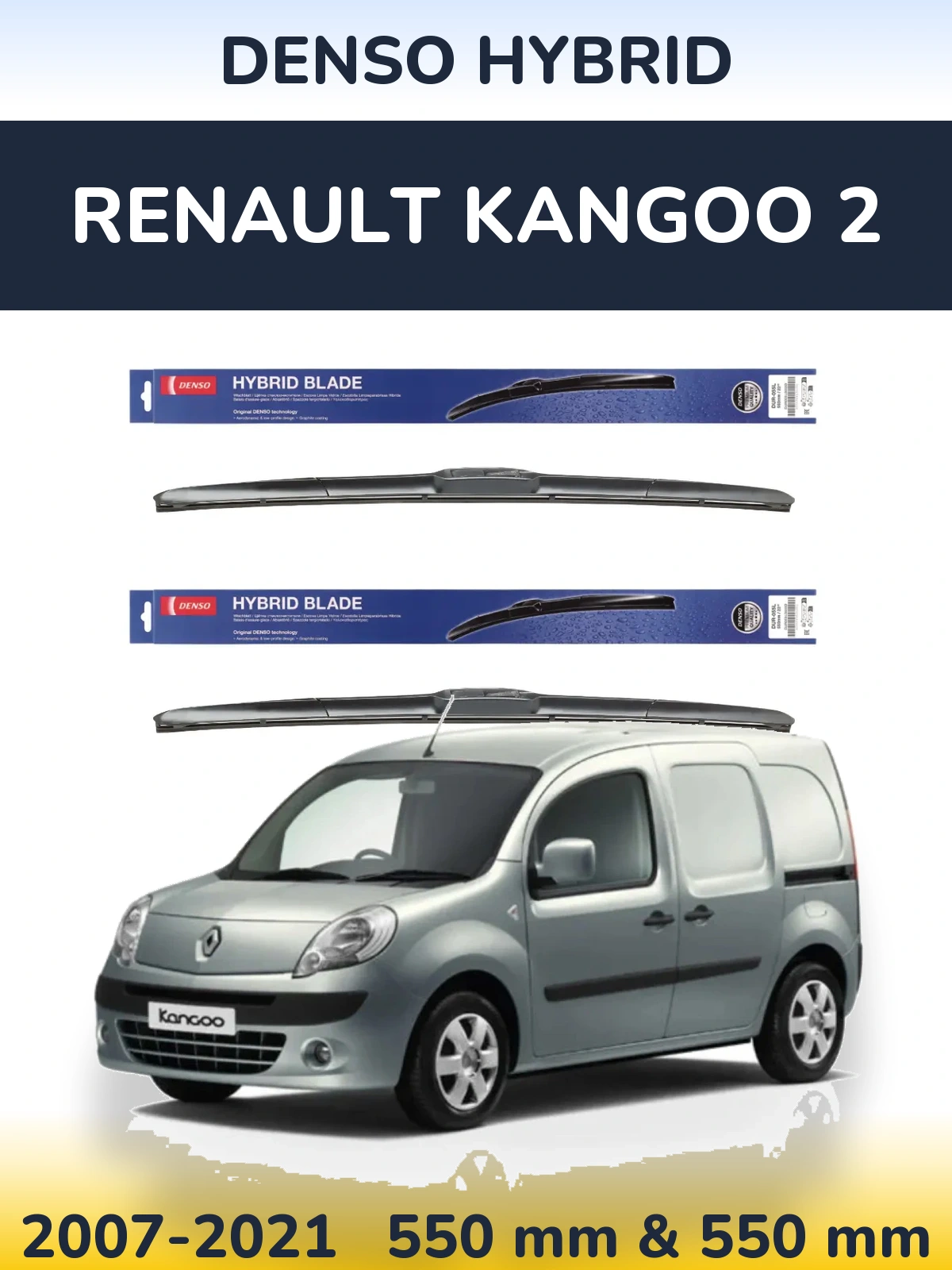 Sada předních stěračů Denso Hybrid 550 a 550 mm pro Renault Kangoo 2 2007-2021
