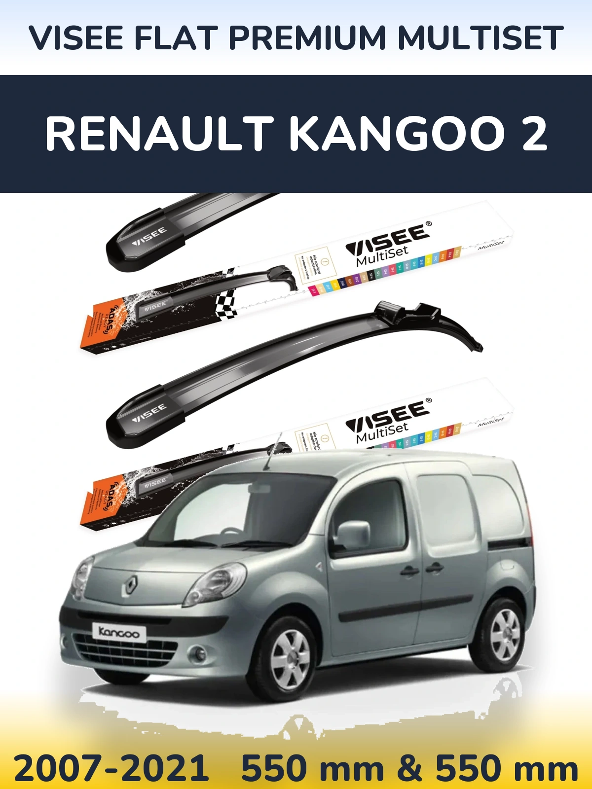 Sada předních stěračů VISEE FLAT PREMIUM MultiSet 550 a 550 mm pro Renault Kangoo 2 2007-2021