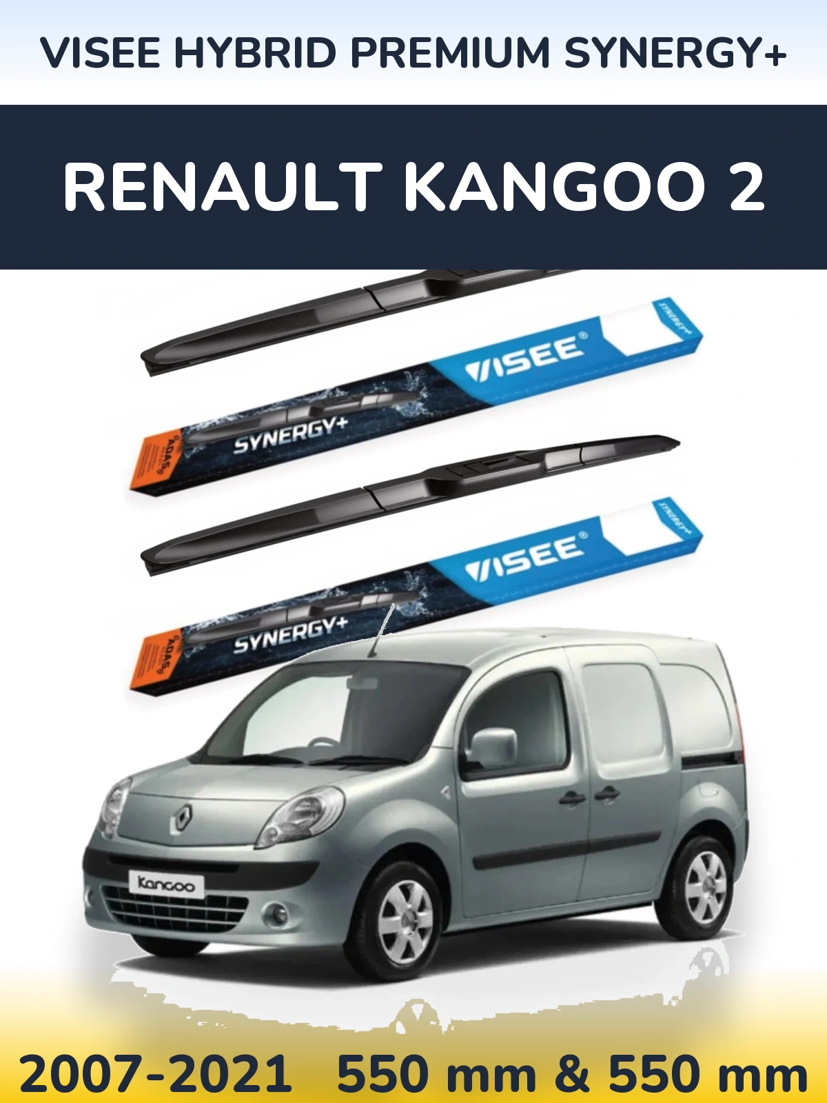 Sada předních stěračů VISEE HYBRID PREMIUM SYNERGY+ 550 a 550 mm pro Renault Kangoo 2 2007-2021