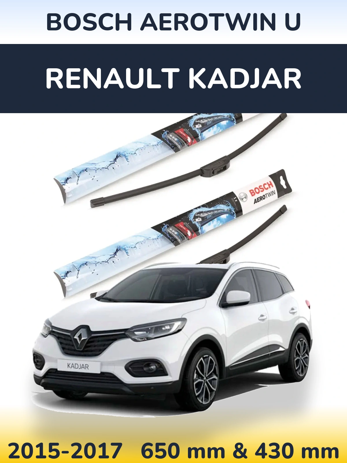 Sada předních stěračů BOSCH AeroTwin U 650 a 430 mm pro Renault Kadjar 2015-2017