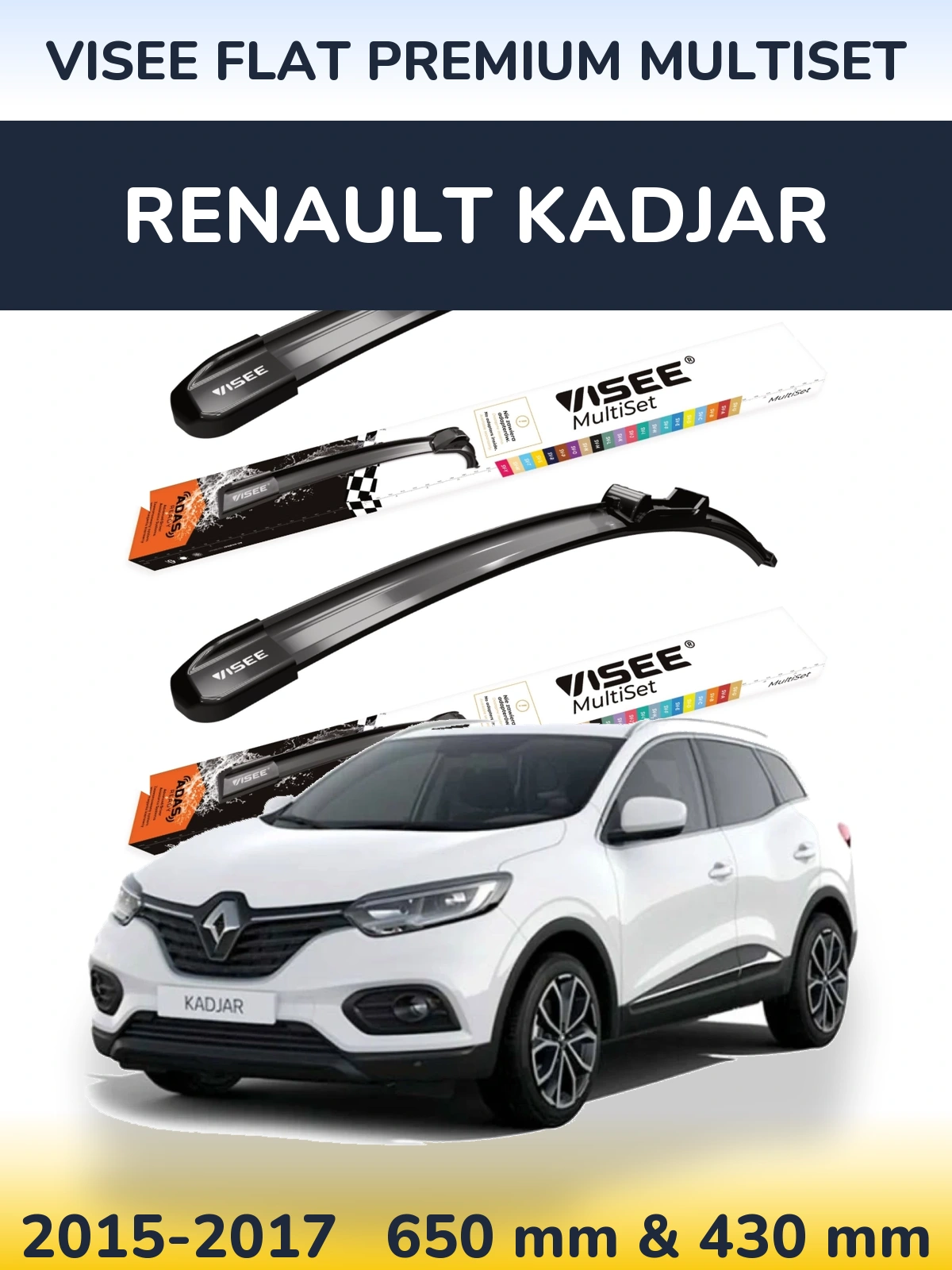 Sada předních stěračů VISEE FLAT PREMIUM MultiSet 650 a 430 mm pro Renault Kadjar 2015-2017