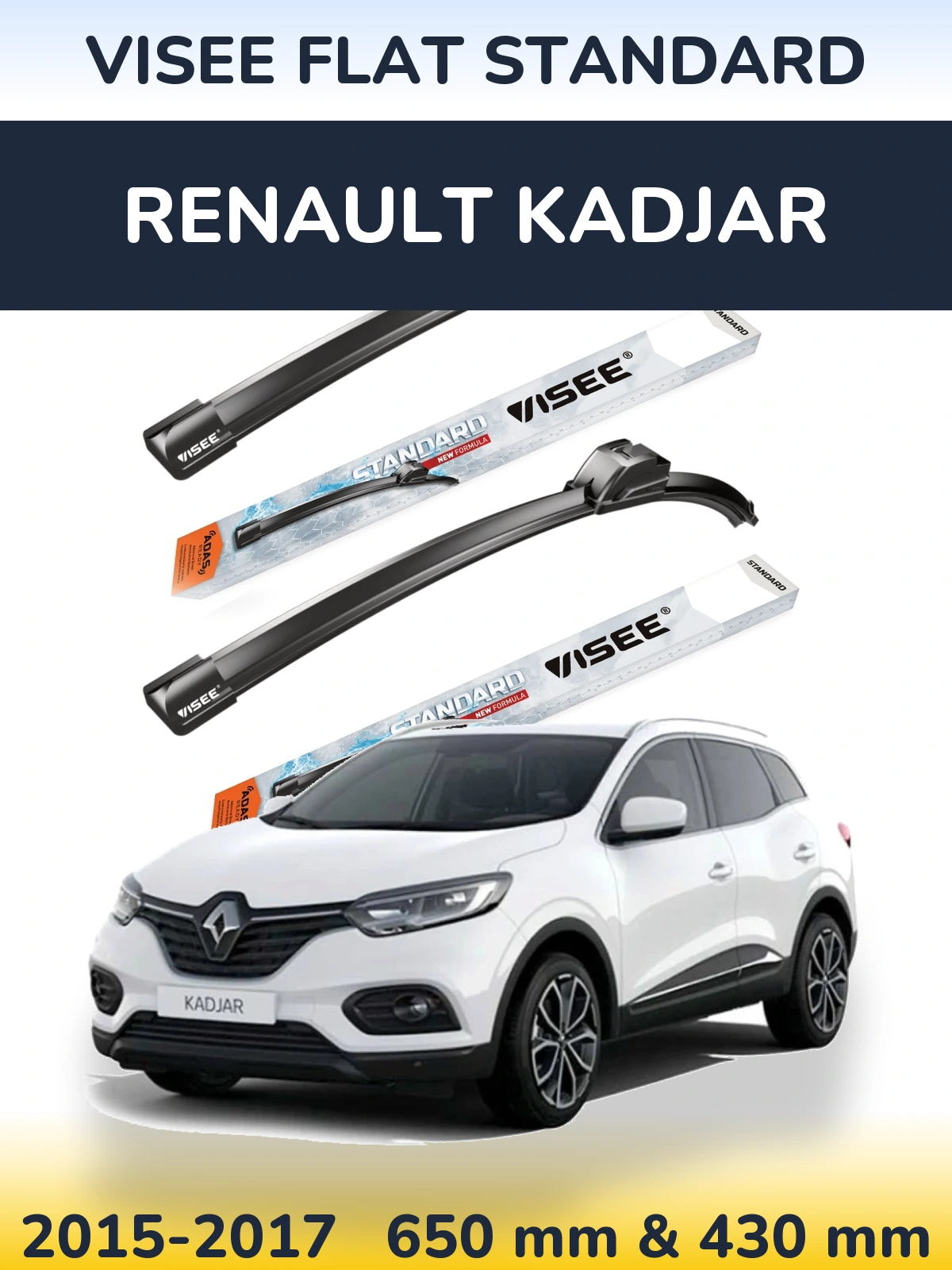 Комплект передніх щіток VISEE FLAT STANDARD 650 & 430 мм для Renault Kadjar 2015-2017