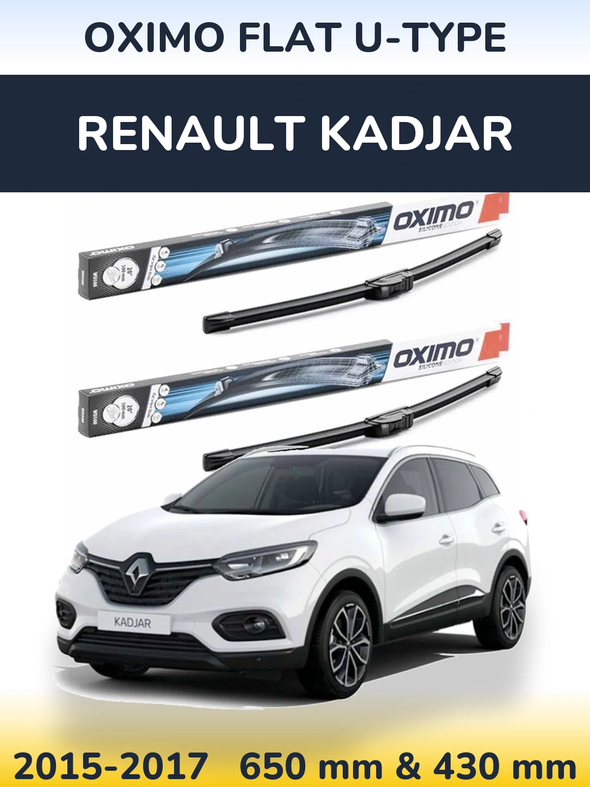 Sada předních stěračů Oximo Flat U-type 650 a 430 mm pro Renault Kadjar 2015-2017