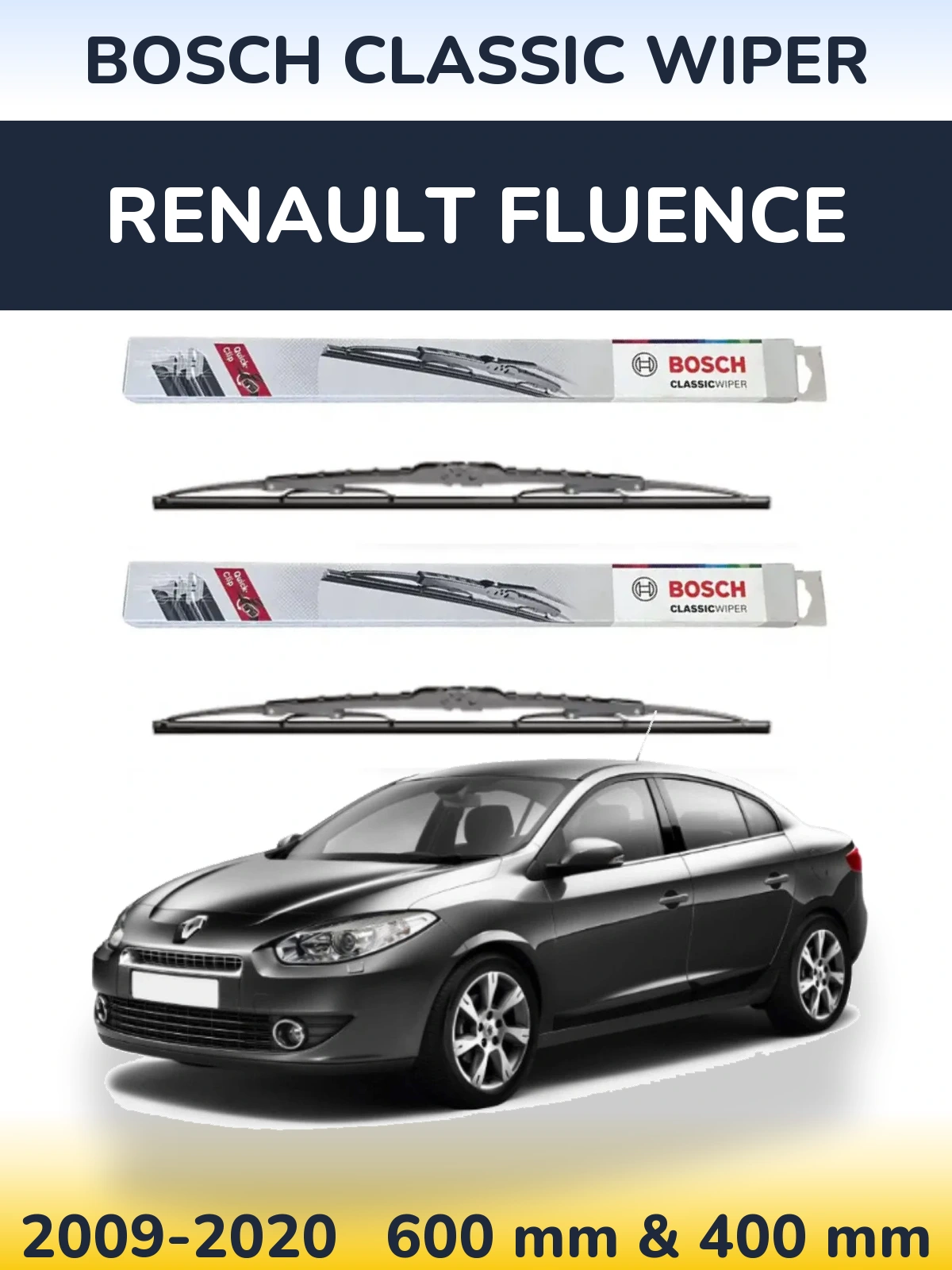 Sada předních stěračů BOSCH Classic Wiper 600 a 400 mm pro Renault Fluence 2009-2020
