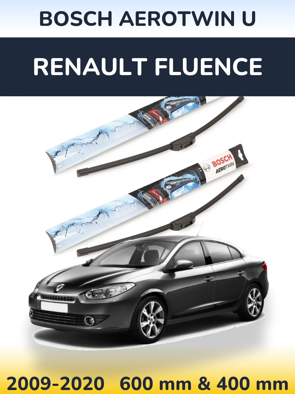 Sada předních stěračů BOSCH AeroTwin U 600 a 400 mm pro Renault Fluence 2009-2020