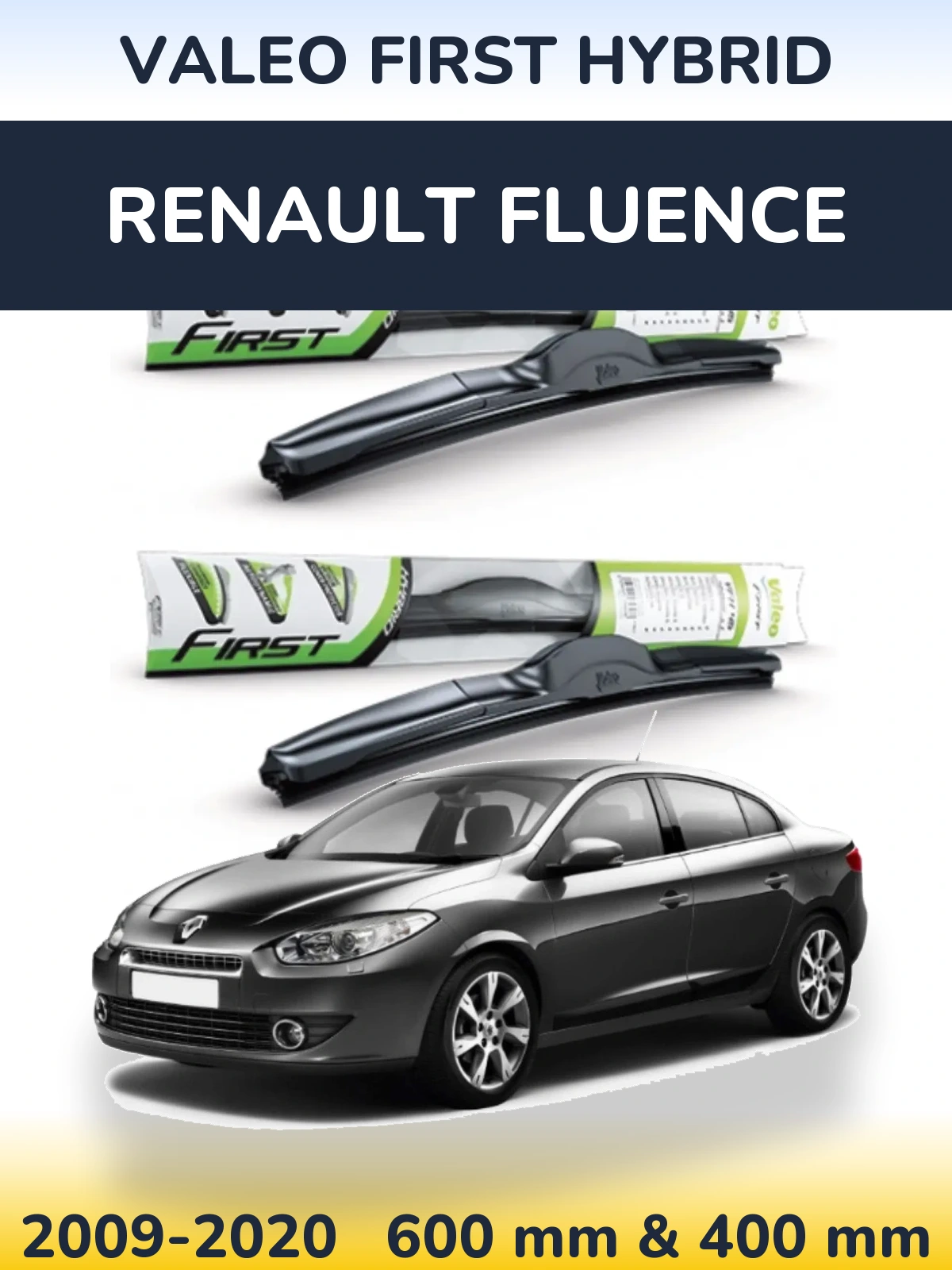 Sada předních stěračů Valeo First Hybrid 600 a 400 mm pro Renault Fluence 2009-2020