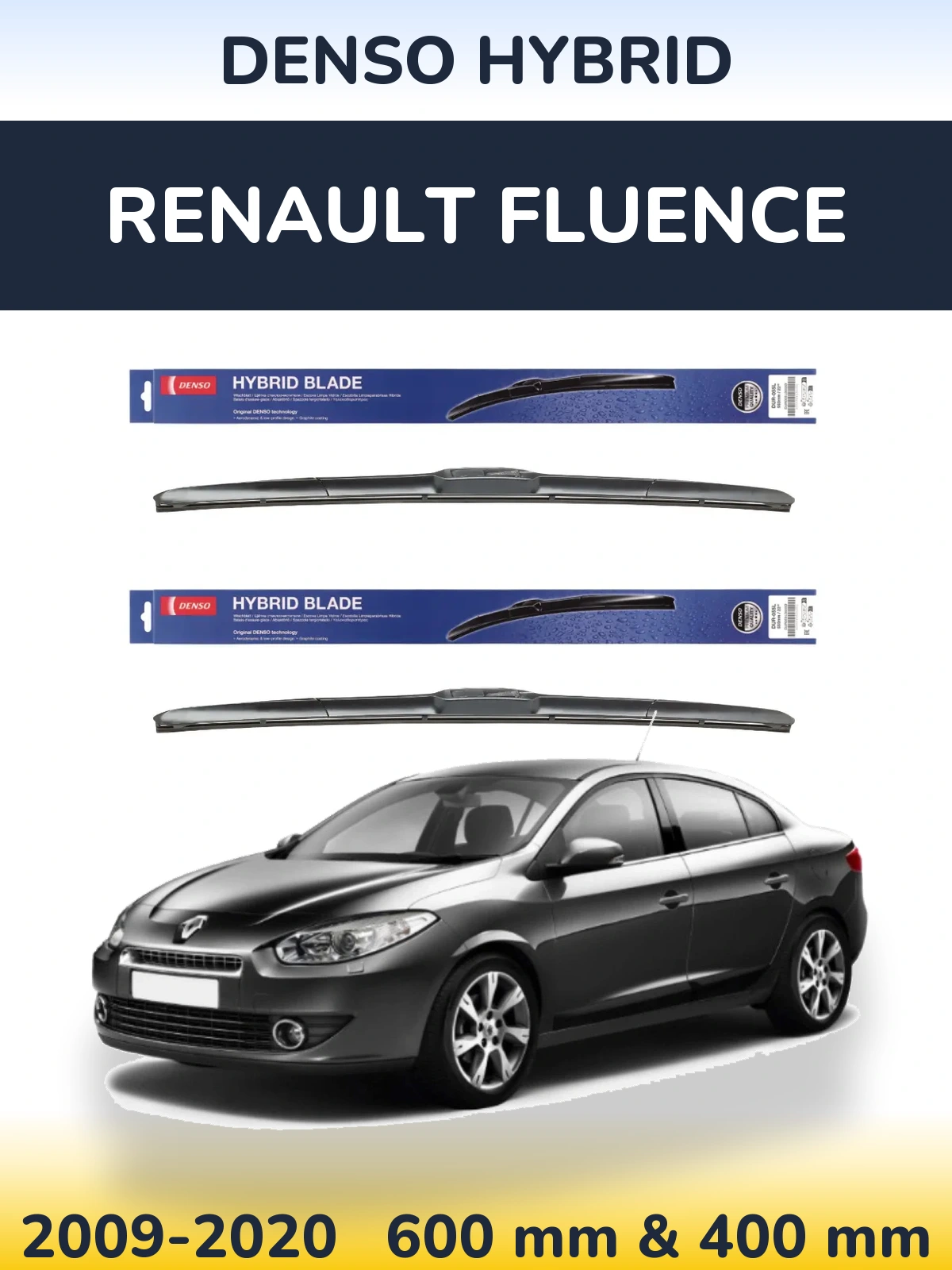 Sada předních stěračů Denso Hybrid 600 a 400 mm pro Renault Fluence 2009-2020