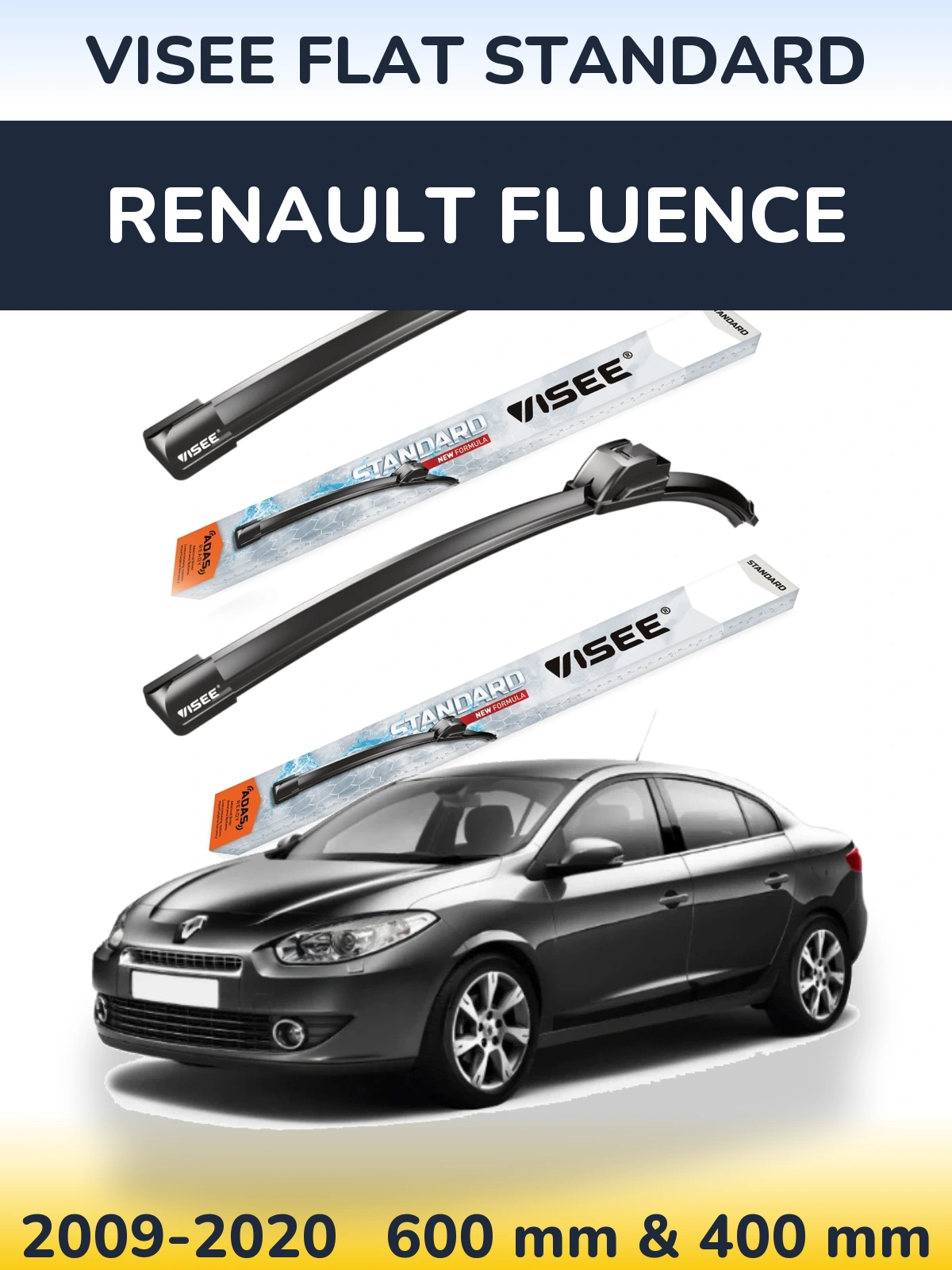 Sada předních stěračů VISEE FLAT STANDARD 600 a 400 mm pro Renault Fluence 2009-2020
