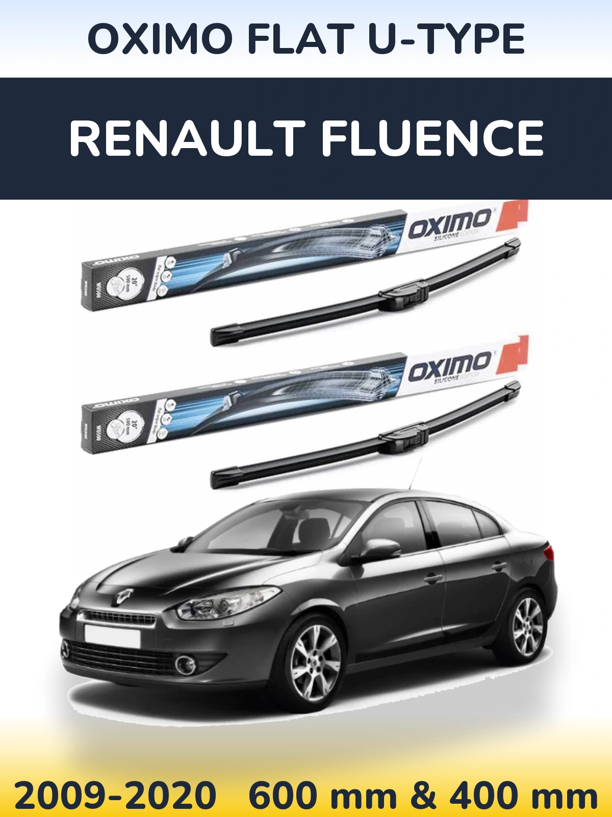Sada předních stěračů Oximo Flat U-type 600 a 400 mm pro Renault Fluence 2009-2020
