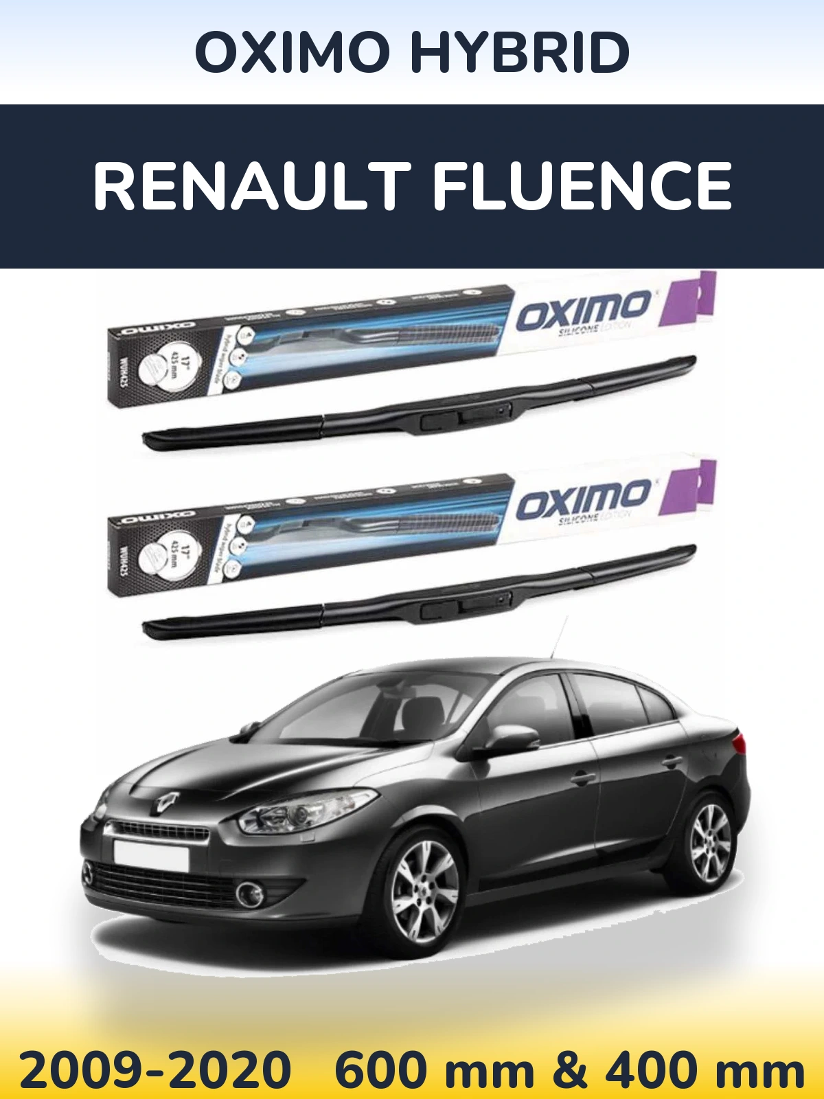 Sada předních stěračů Oximo Hybrid 600 a 400 mm pro Renault Fluence 2009-2020