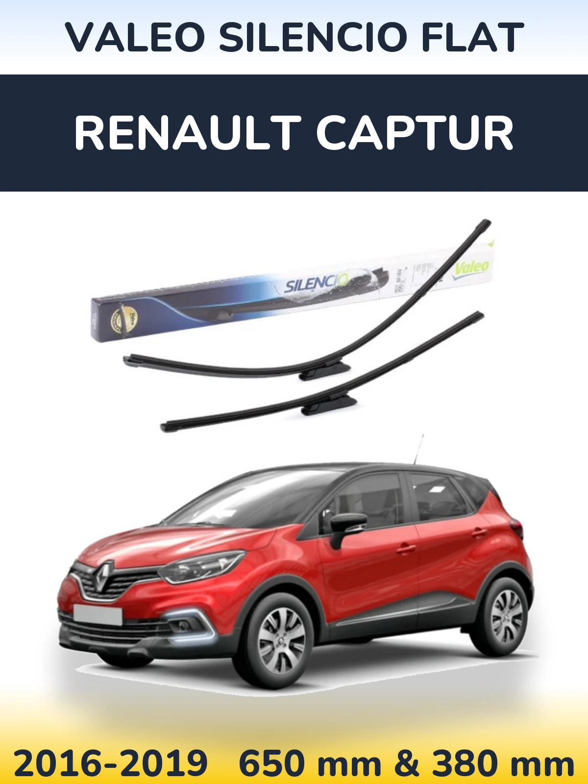 Sada předních stěračů Valeo Silencio Flat 650 a 380 mm pro Renault Captur 2016-2019