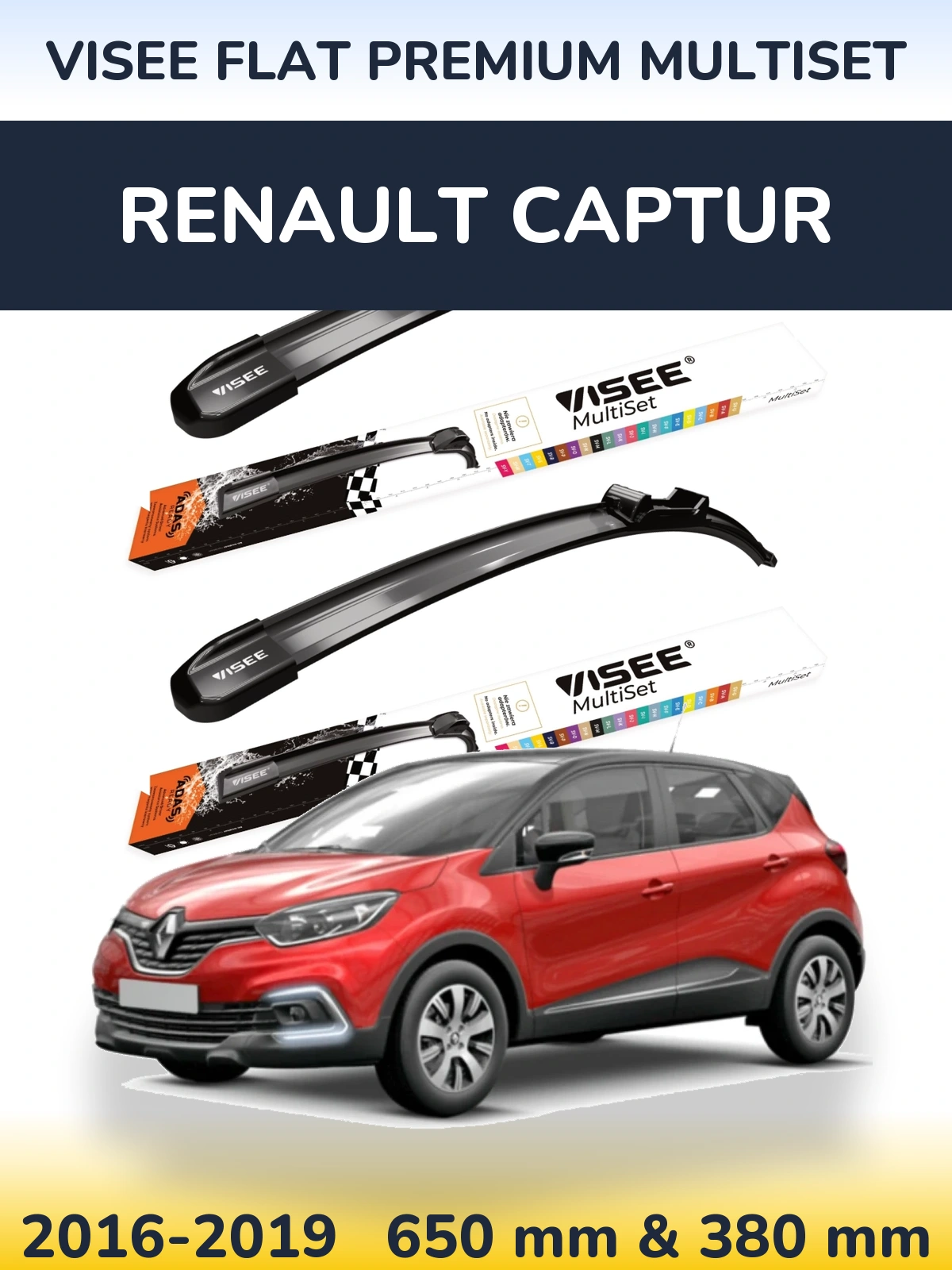 Sada předních stěračů VISEE FLAT PREMIUM MultiSet 650 a 380 mm pro Renault Captur 2016-2019