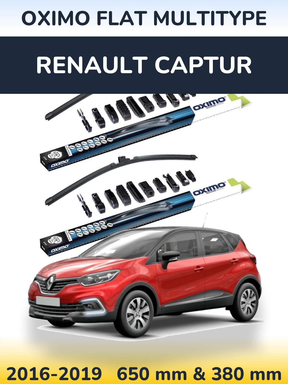 Sada předních stěračů Oximo Flat MultiType 650 a 380 mm pro Renault Captur 2016-2019