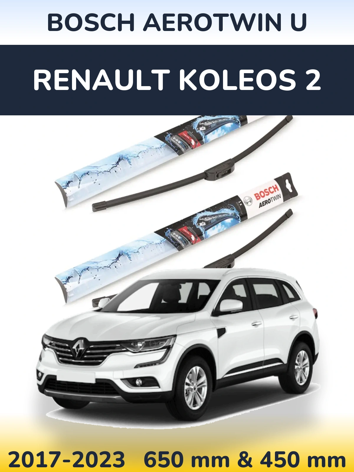 Sada předních stěračů BOSCH AeroTwin U 650 a 450 mm pro Renault Koleos 2 2017-2023