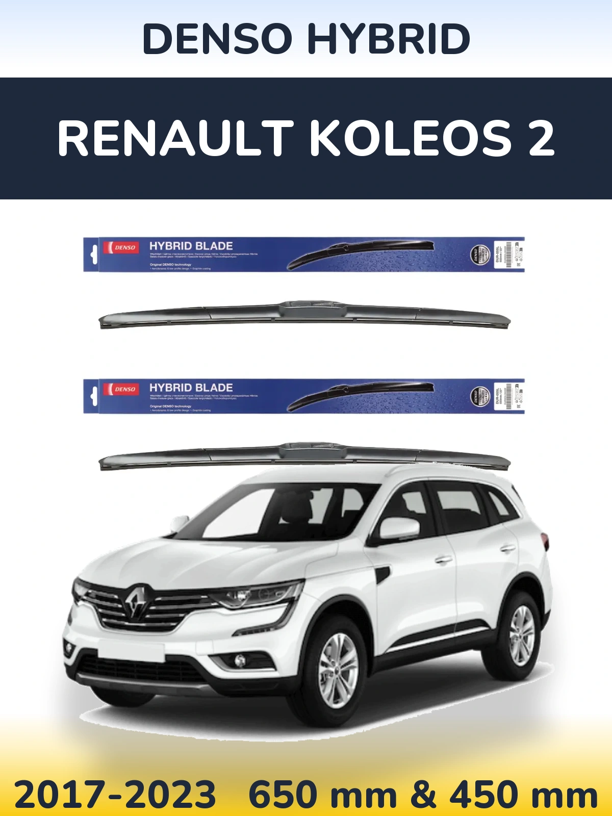Sada předních stěračů Denso Hybrid 650 a 450 mm pro Renault Koleos 2 2017-2023