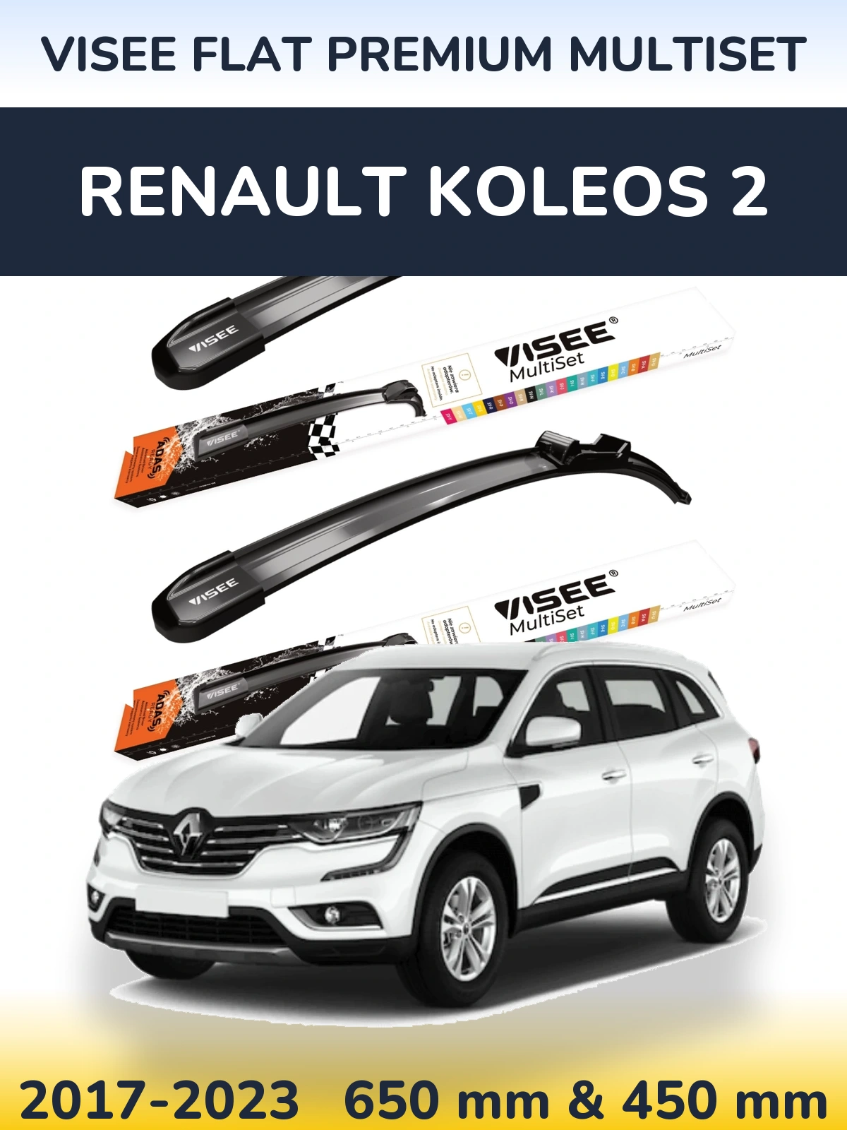 Sada předních stěračů VISEE FLAT PREMIUM MultiSet 650 a 450 mm pro Renault Koleos 2 2017-2023