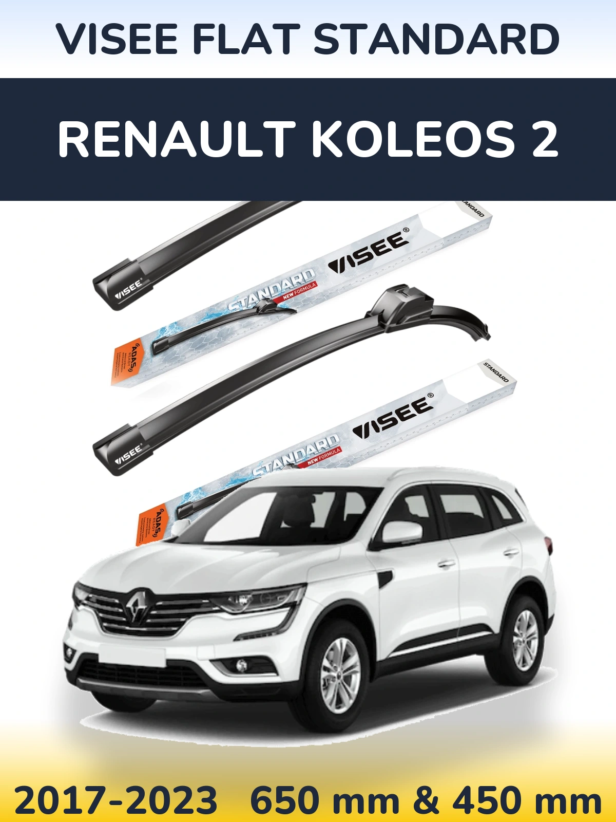 Sada předních stěračů VISEE FLAT STANDARD 650 a 450 mm pro Renault Koleos 2 2017-2023