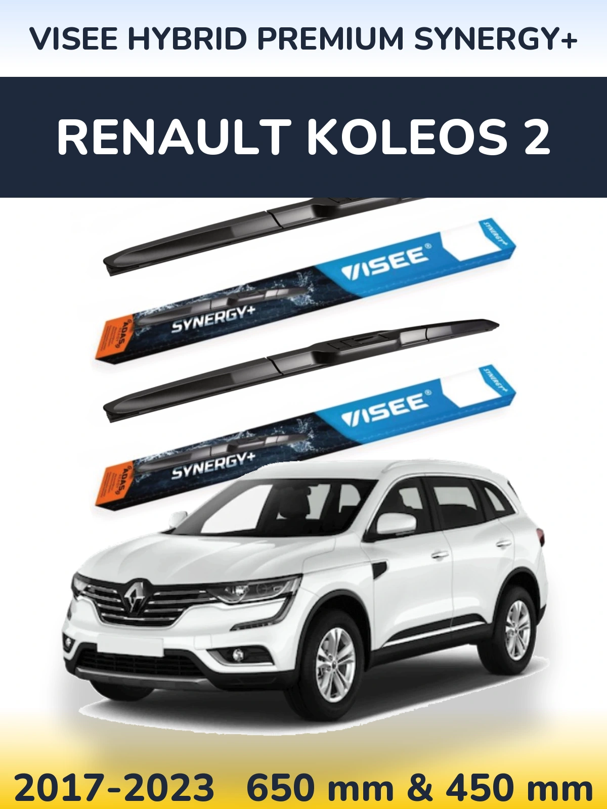 Sada předních stěračů VISEE HYBRID PREMIUM SYNERGY+ 650 a 450 mm pro Renault Koleos 2 2017-2023