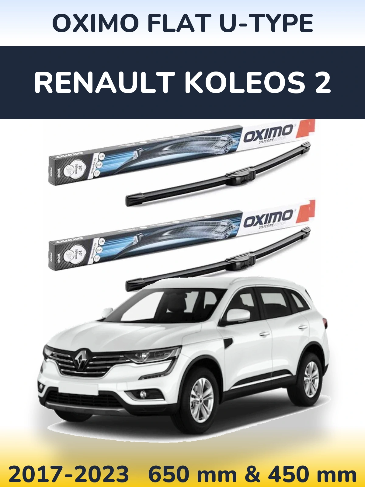 Sada předních stěračů Oximo Flat U-type 650 a 450 mm pro Renault Koleos 2 2017-2023