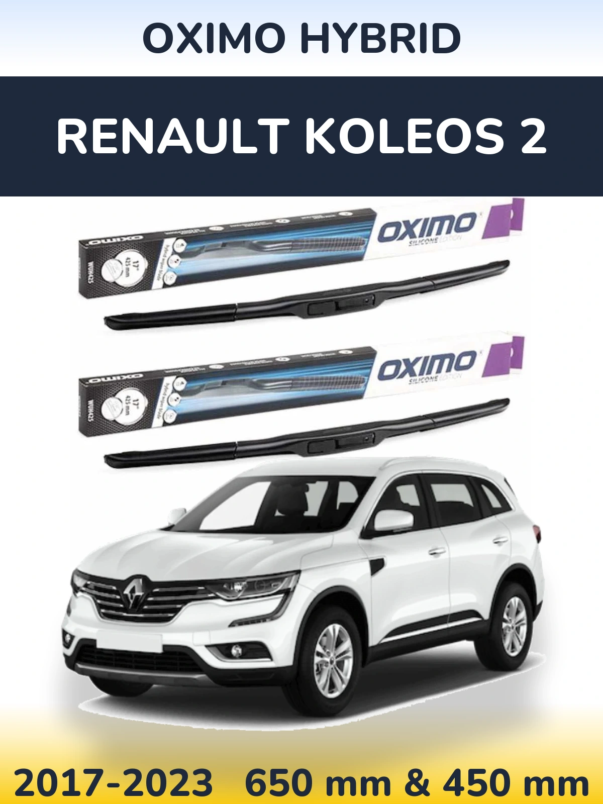 Sada předních stěračů Oximo Hybrid 650 a 450 mm pro Renault Koleos 2 2017-2023