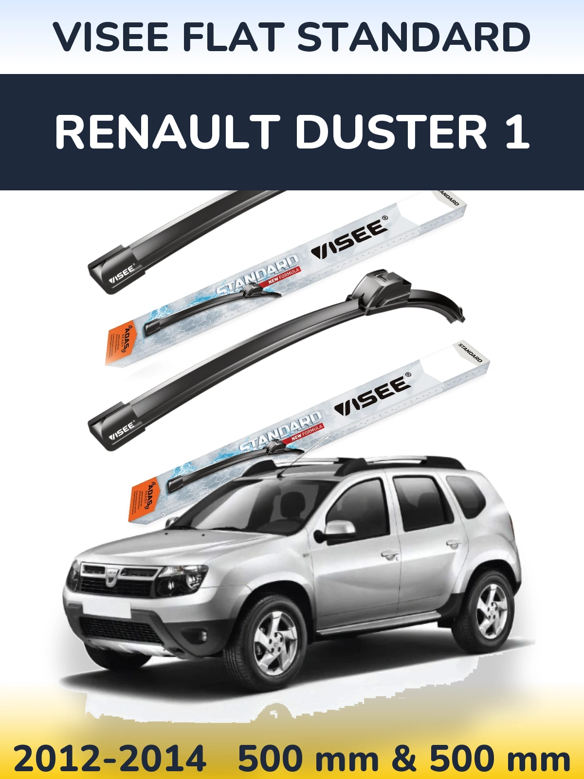 Sada předních stěračů VISEE FLAT STANDARD 500 a 500 mm pro Renault Duster 1 2012-2014