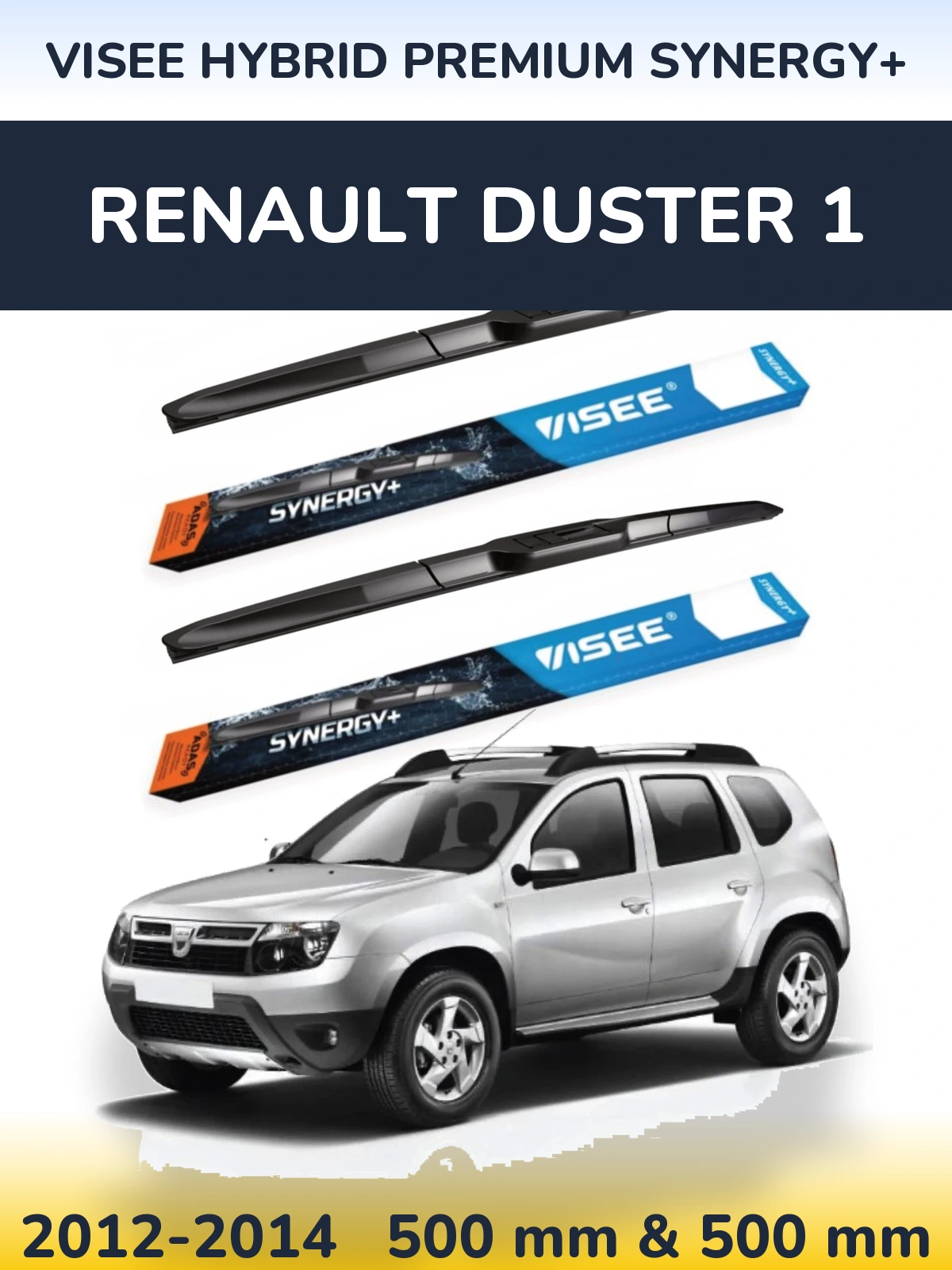 Комплект передніх щіток VISEE HYBRID PREMIUM SYNERGY+ 500 & 500 мм для Renault Duster 1 2012-2014