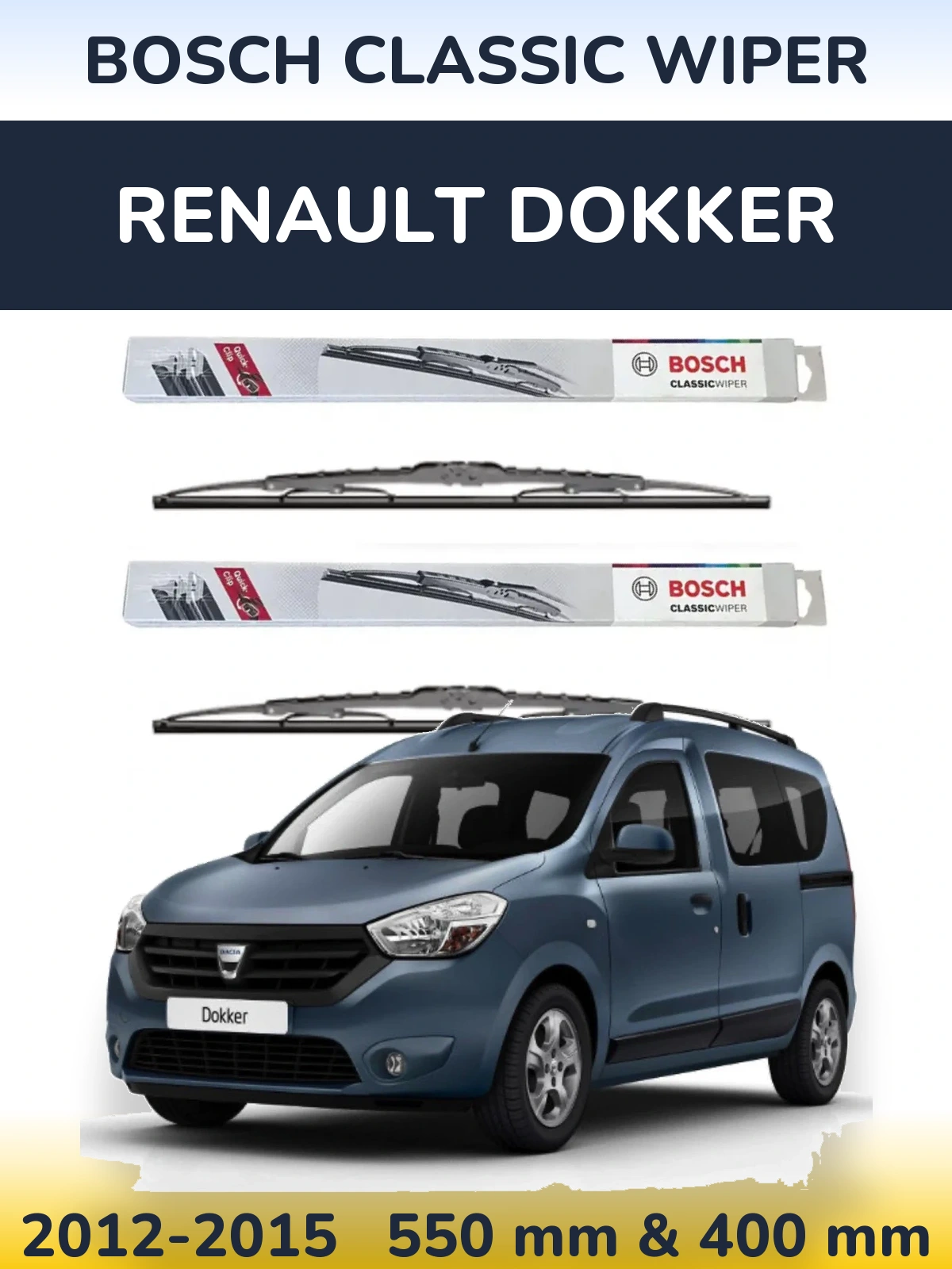 Комплект передніх щіток BOSCH Classic Wiper 550 & 400 мм для Renault Dokker 2012-2015