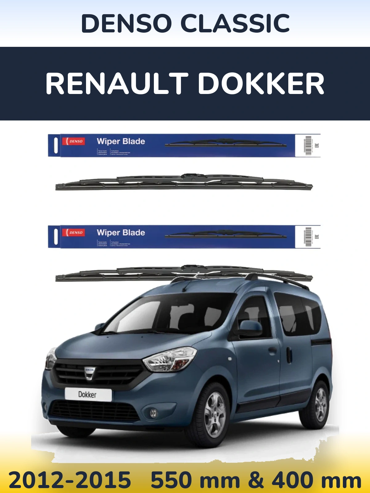 Sada předních stěračů Denso Classic 550 a 400 mm pro Renault Dokker 2012-2015