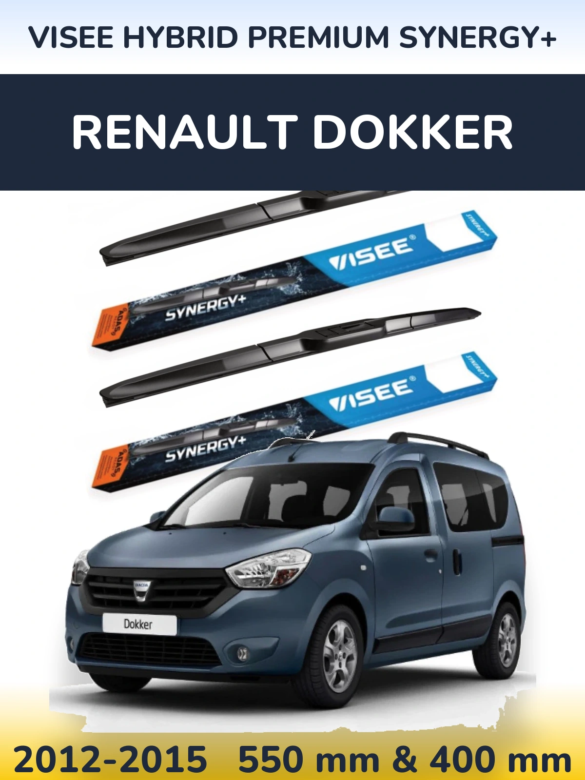Sada předních stěračů VISEE HYBRID PREMIUM SYNERGY+ 550 a 400 mm pro Renault Dokker 2012-2015
