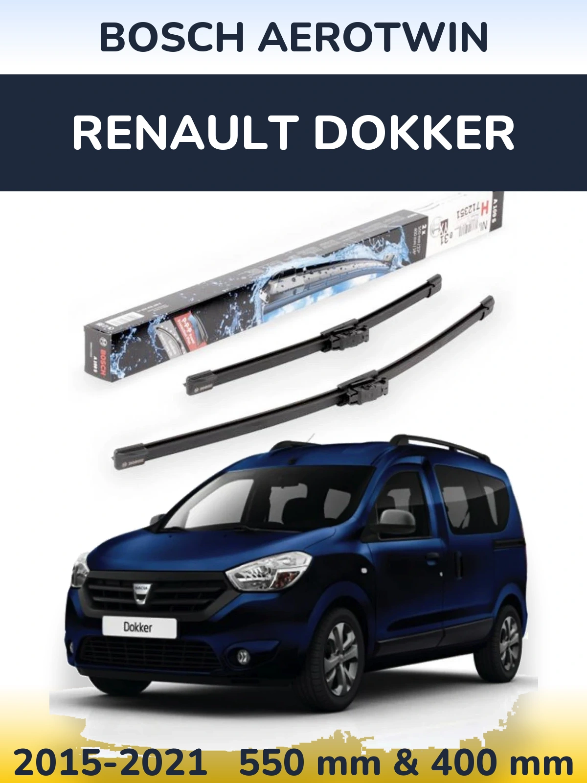 Sada předních stěračů BOSCH AeroTwin 550 a 400 mm pro Renault Dokker 2015-2021