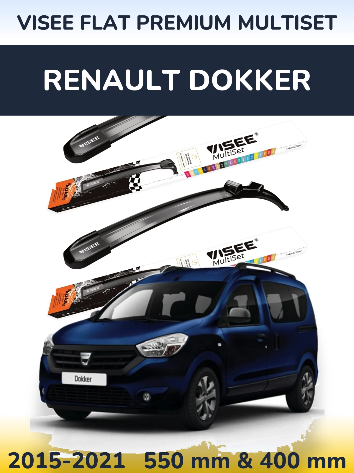 Sada předních stěračů VISEE FLAT PREMIUM MultiSet 550 a 400 mm pro Renault Dokker 2015-2021